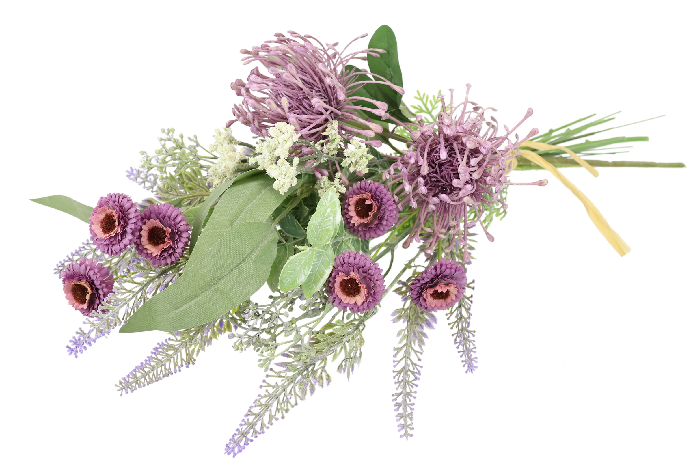 I.GE.A. Kunstblume »Kunstblumen-Strauss Protea Zinnien Lavendel«, Bouquet Blumensträusse Dekoblume Blumen Grabdeko