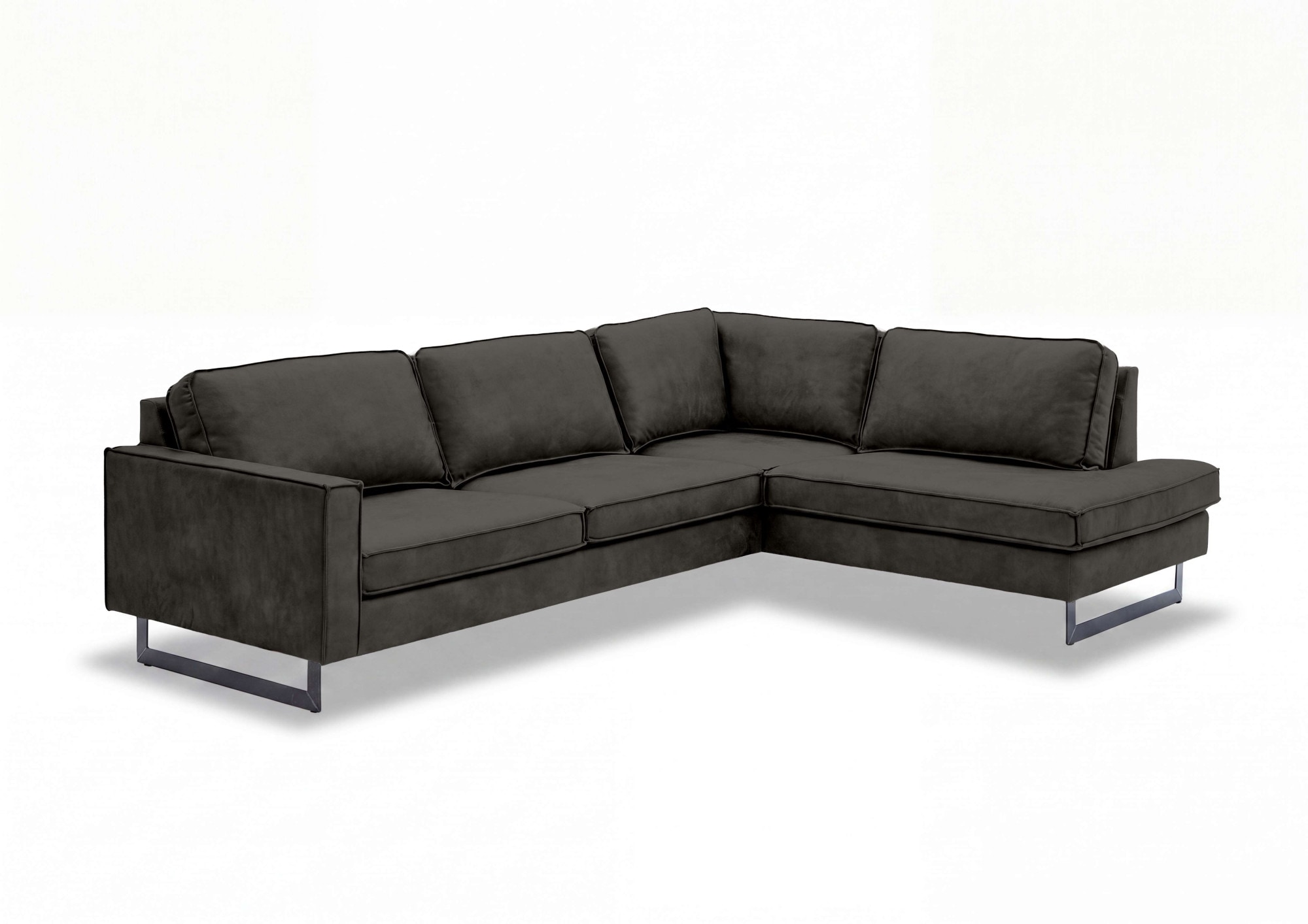 GOODproduct Canapé d'angle »Pinto, 290 cm, Cord, Chenille, Lederoptik, Ottomane links / rechts« avec jonc, pieds métalliques noirs, suspension à ressorts ondulés
