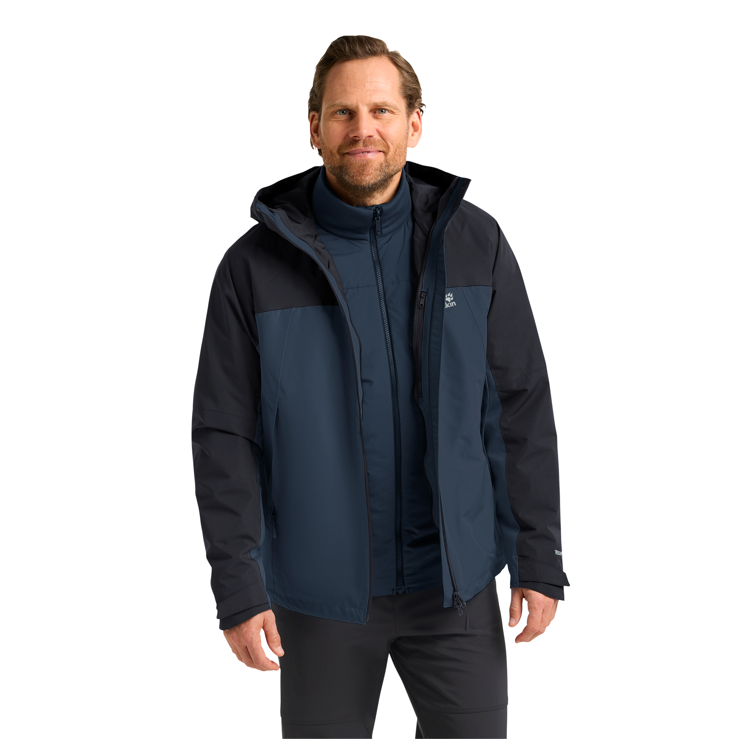 Jack Wolfskin Veste fonctionnelle 3 en 1 avec capuche avec capuche à cordon élastique réglable, imperméable, coupe-vent