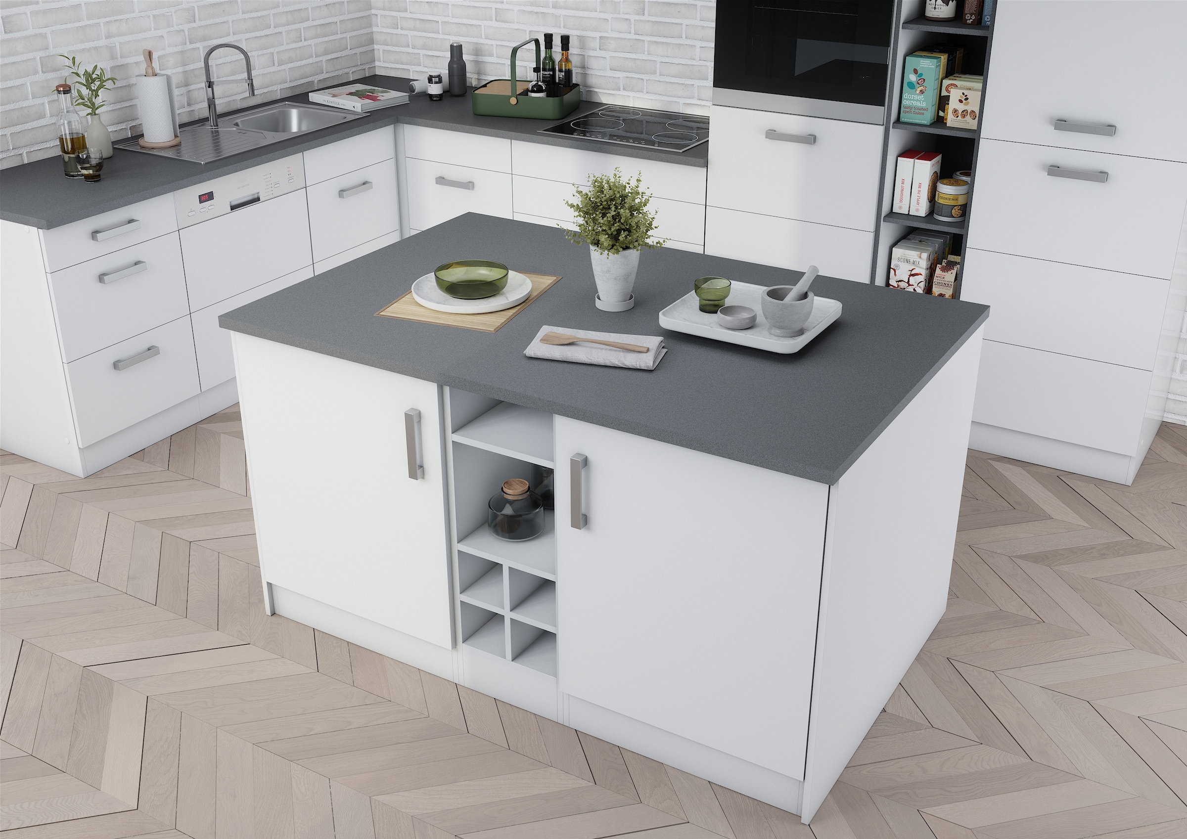 KOCHSTATION Kücheninsel »KS-Toronto« Breite 153 cm, MDF-Fronten, Flaschenregal