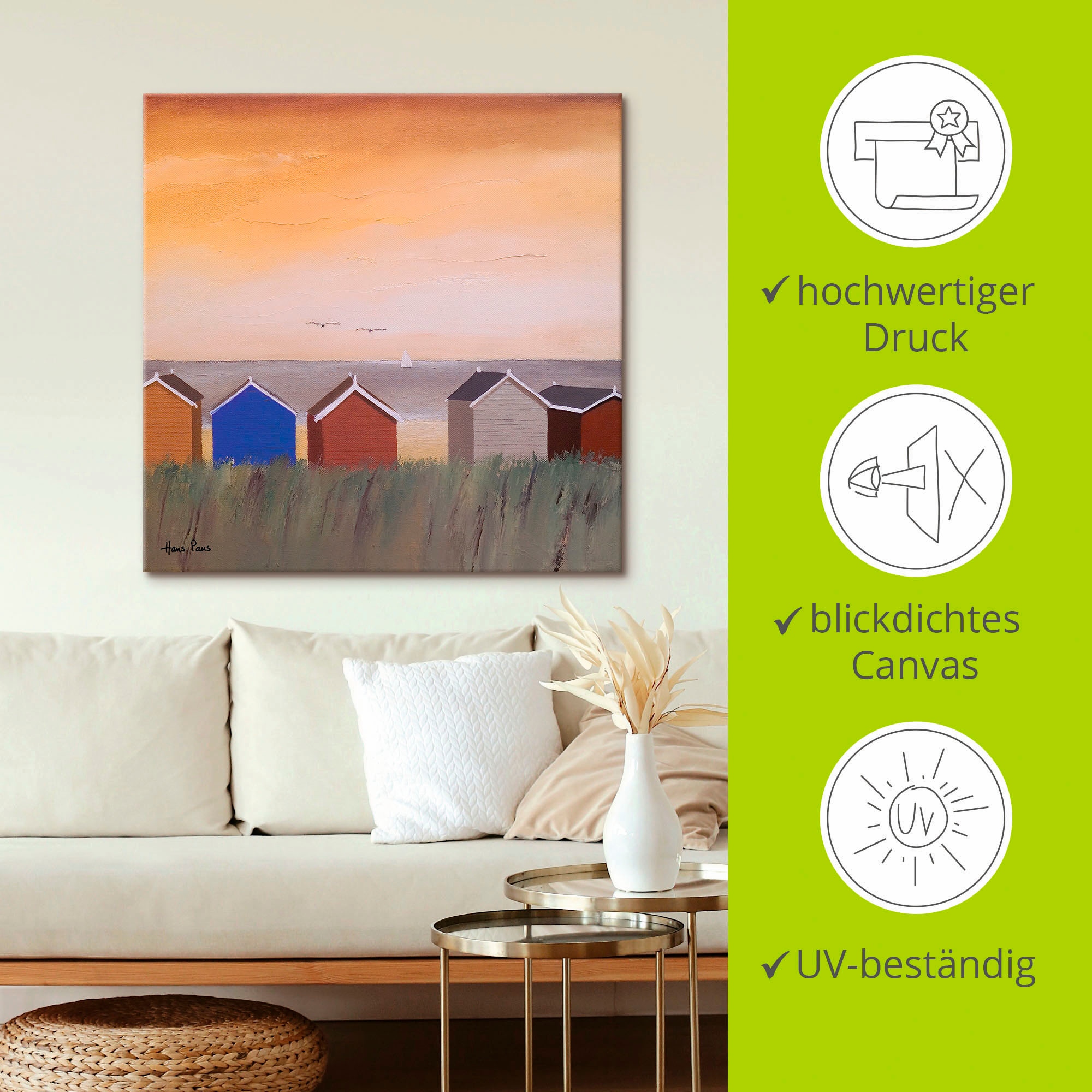 Artland Tableau sur toile »Strandhäuser II« 1 cuis tlg. auf Holzrahmen gespannt