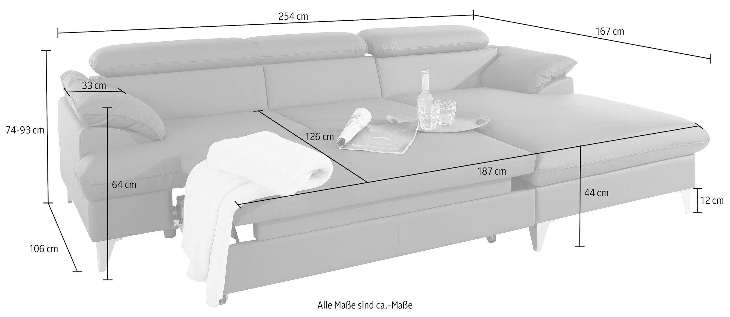 COTTA Ecksofa »Caluso L-Form«, inklusive Kopfteilverstellung, wahlweise mit Bettfunktion