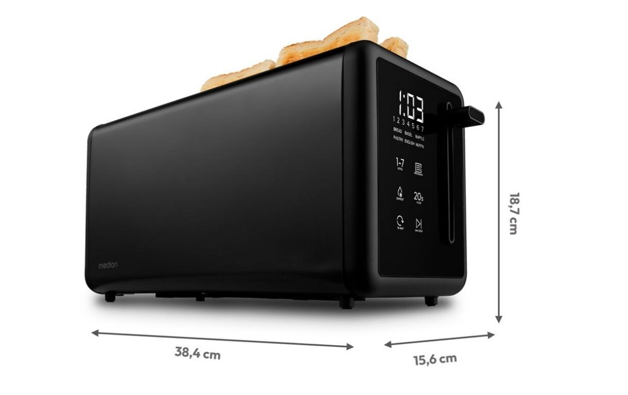 Medion® Toaster »Langschlitztoaster, MD12103, LED Sensor-Touch-Display« 2 lange Schlitze für 4 Scheiben 1450 W abnehmbarer Brötchenaufsatz