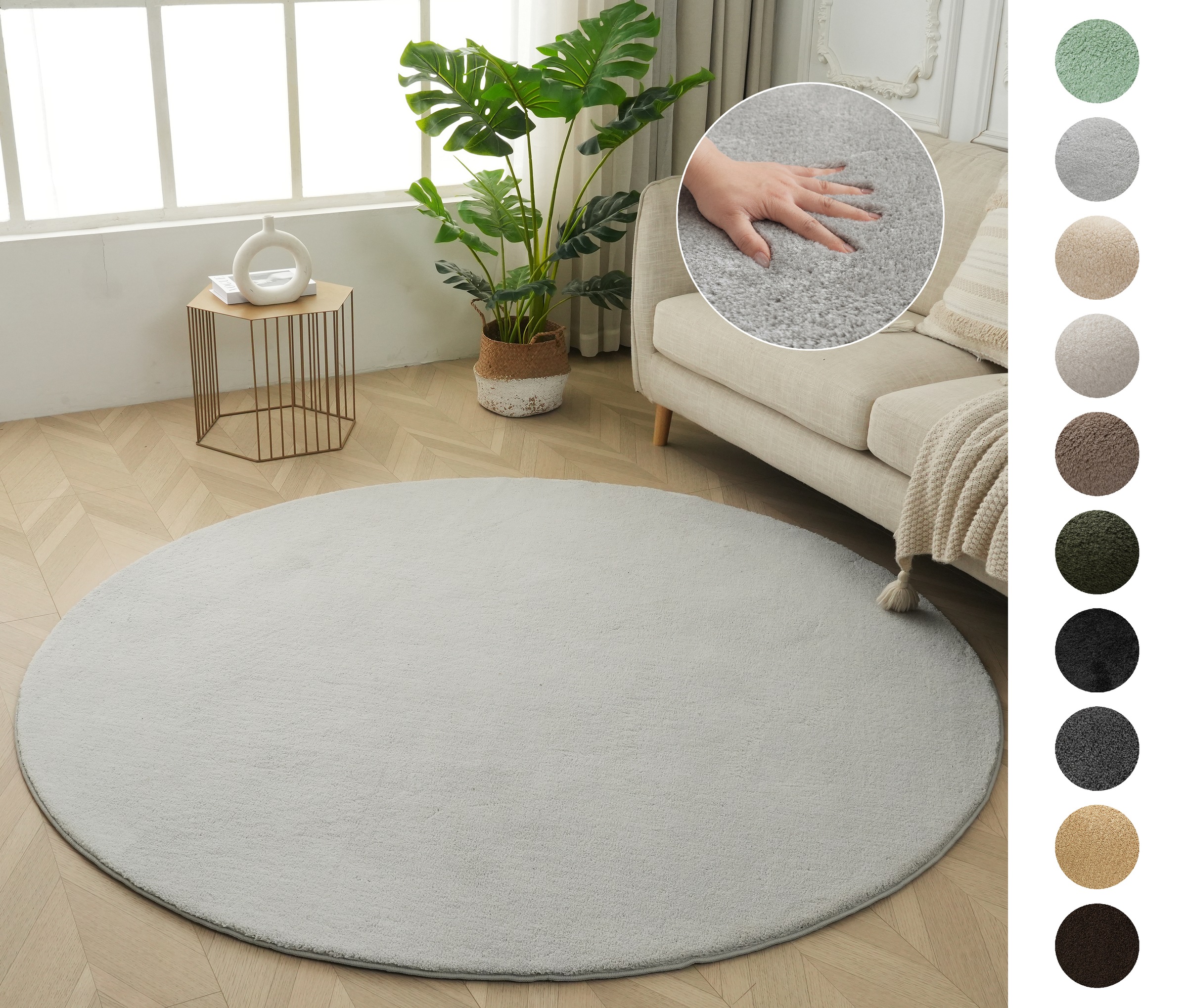 Image of GOODproduct Teppich "Cali" rund 16 mm Höhe Uni-Farben, kuschelig, & weich, waschbar, Wohnzimmer, Schlafzimmer