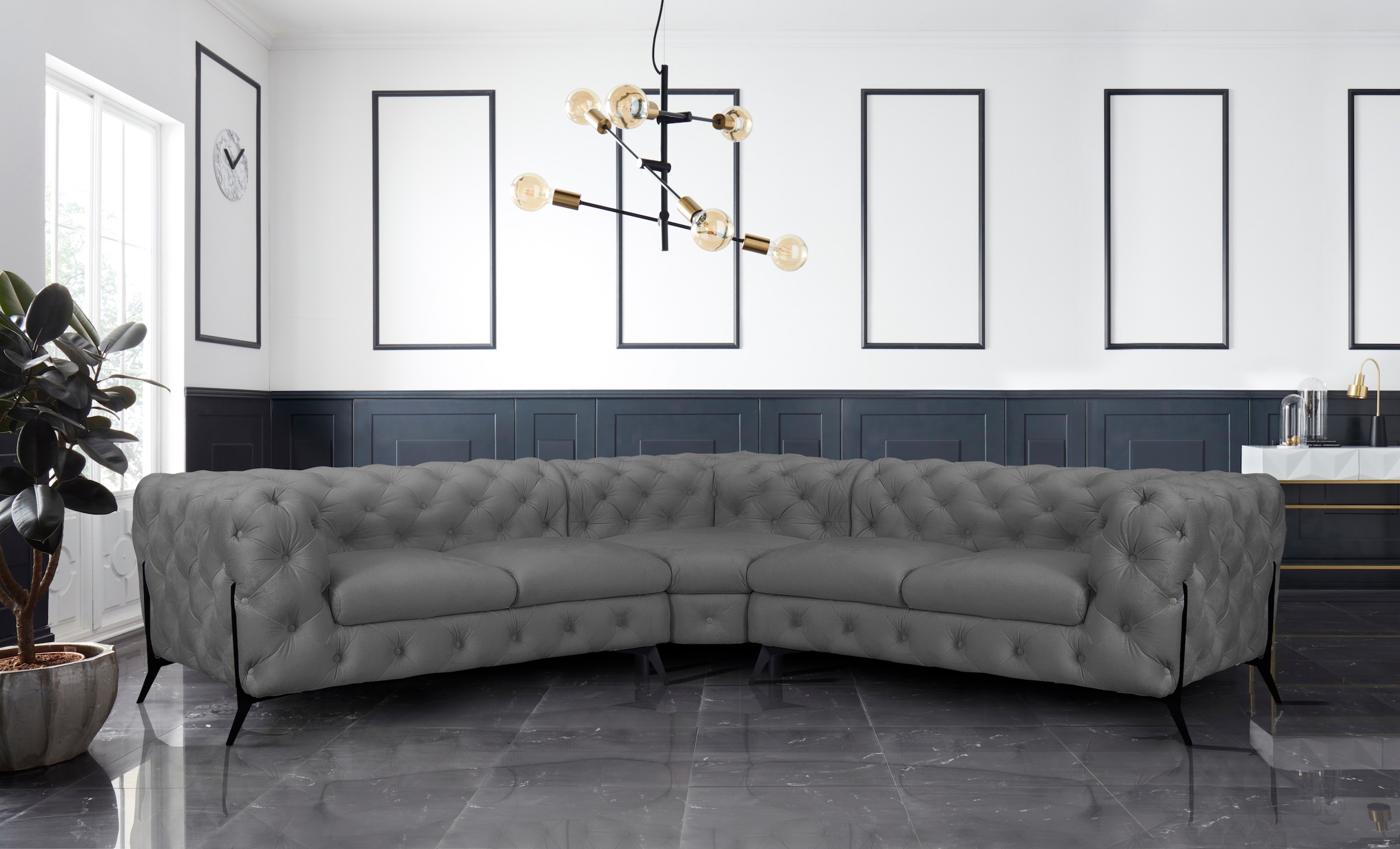 Leonique Chesterfield-Sofa »Amaury L-Form«, Chesterfield-Optik, Breite/Tiefe je 262 cm, Fussfarbe wählbar