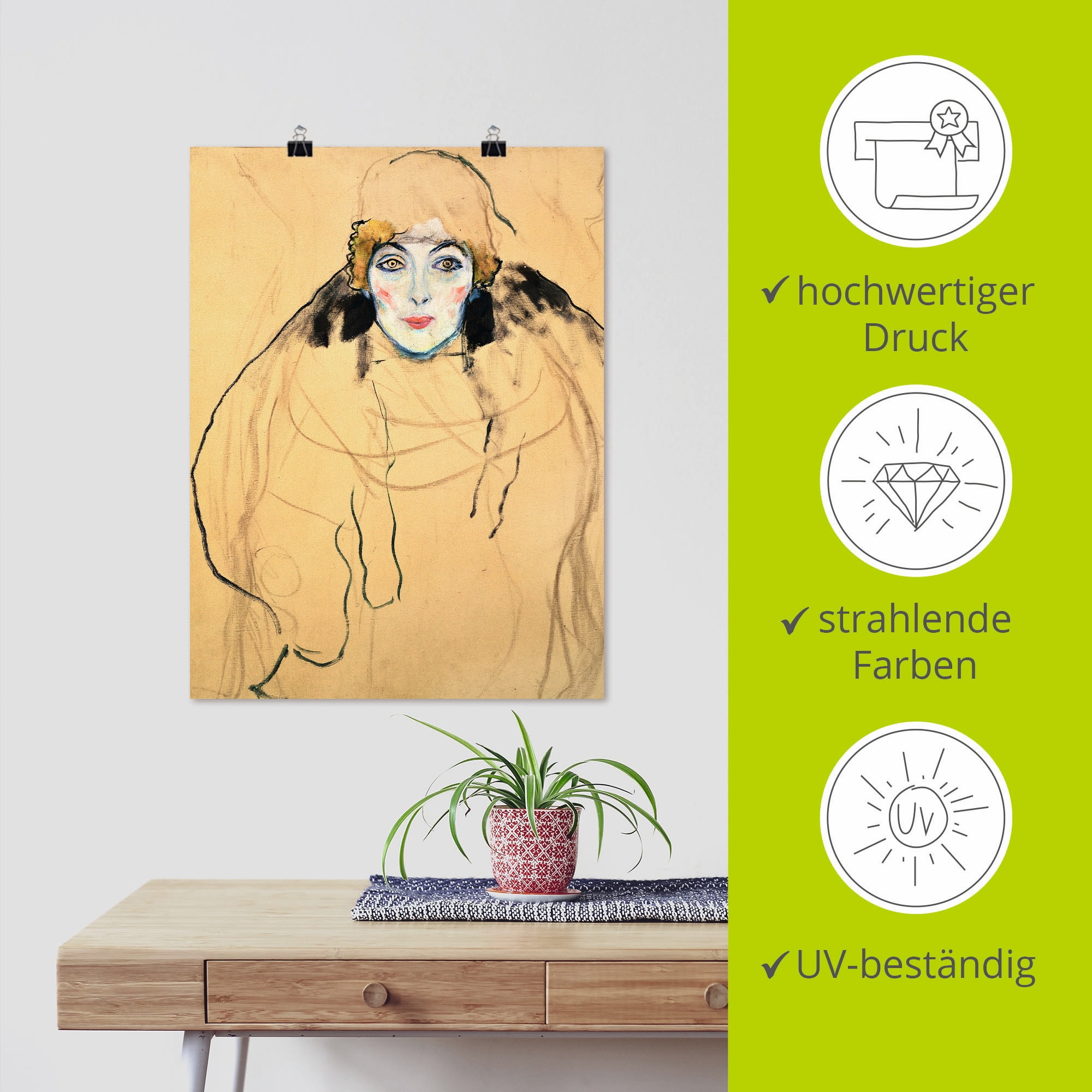 Artland Kunstdruck »Damenbildnis en face (Frauenkopf)«, Frau, (1 St.), als Leinwandbild, Wandaufkleber oder Poster in versch. Grössen