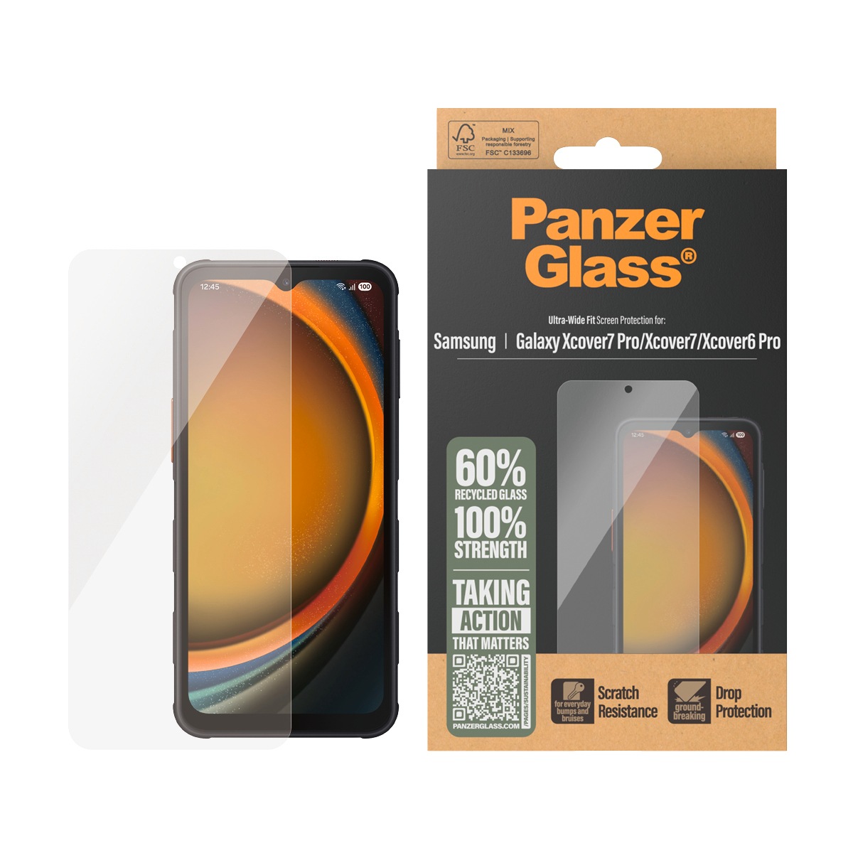 Image of CARE by PanzerGlass Displayschutzglas "Ultra-Wide Fit Screen Protector" für Samsung Galaxy Xcover 6 Pro;Samsung Galaxy Xcover 7;Samsung Galaxy Xcover 7 Pro Displayschutzfolie, Schutzfolie, Bildschirmschutz, kratz- & stossfest