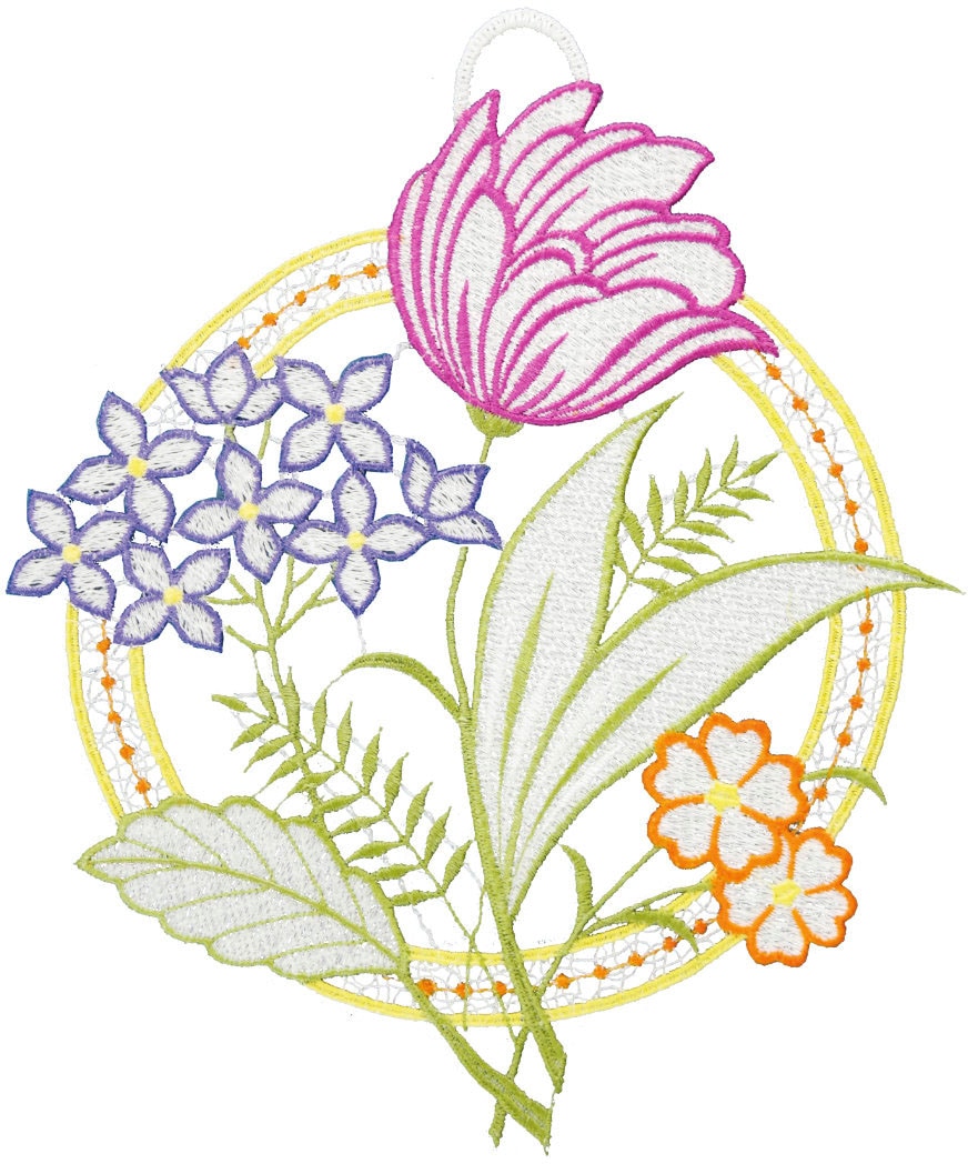 Image of W. Reuter & Sohn - Plauener Spitze® Fensterbild »Fensterbild "Kreis mit Tulpe" farbig« bei Ackermann Versand Schweiz