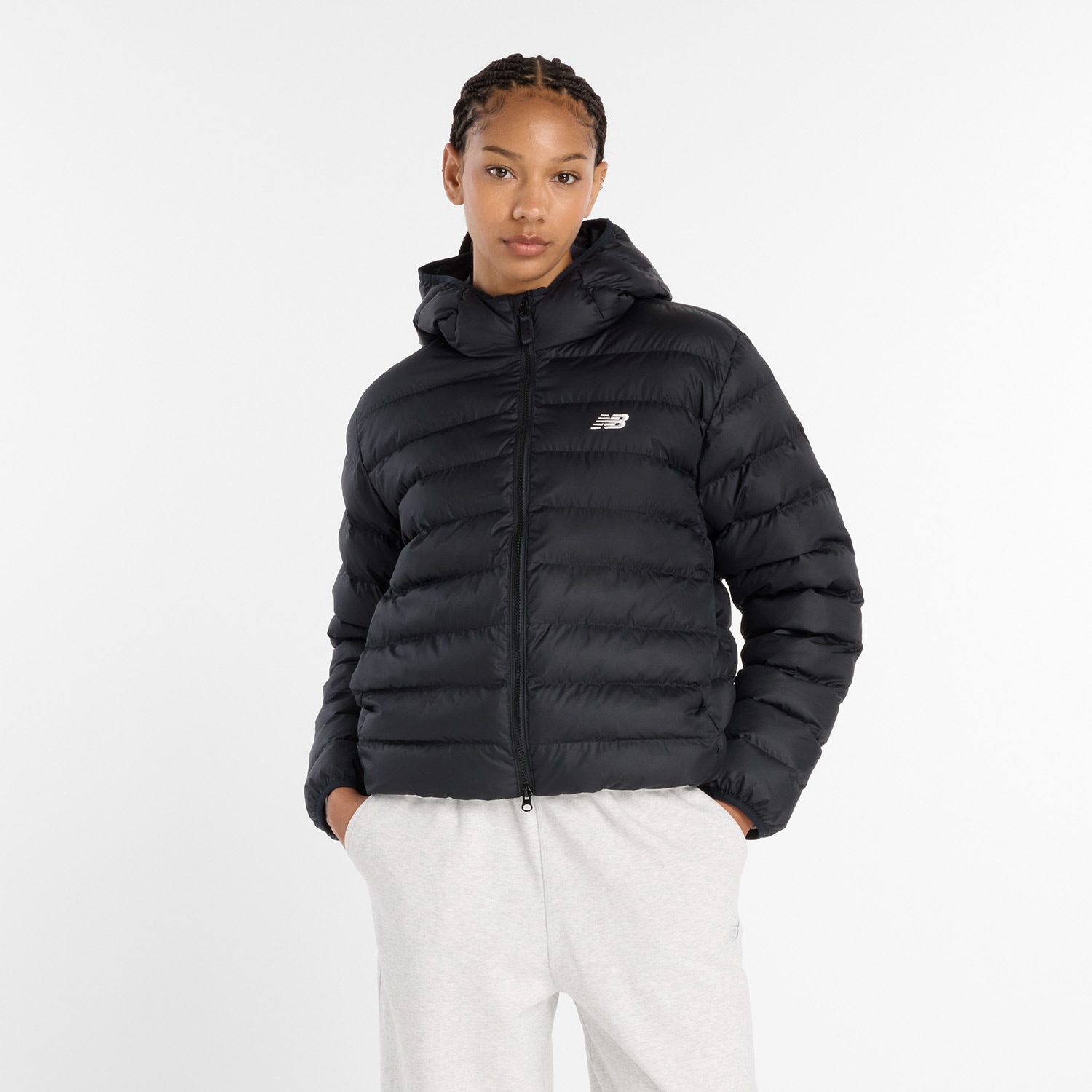 Image of New Balance Winterjacke "Puffer Jacket BLACK" mit Kapuze mit 2-Wege-Reissverschluss, mit Reissverschlusstaschen, mit Kapuze
