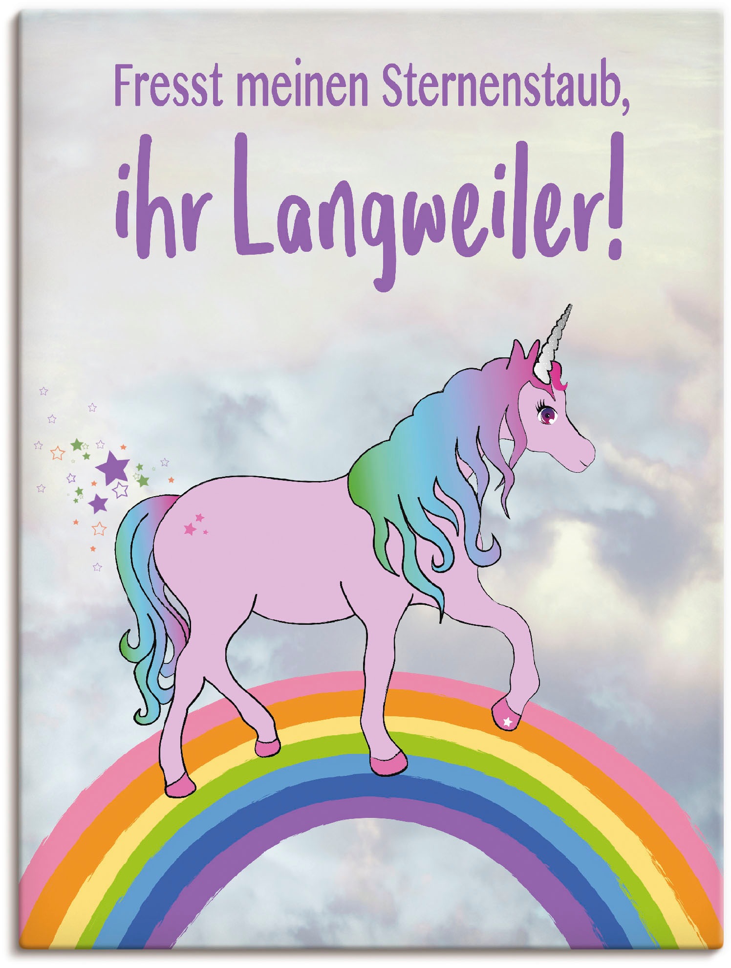 Image of Artland Wandbild »Einhorn fresst meinen Sternenstaub«, Animal Fantasy, (1 St.), in vielen Grössen & Produktarten -Leinwandbild, Poster, Wandaufkleber / Wandtattoo auch für Badezimmer geeignet bei Ackermann Versand Schweiz