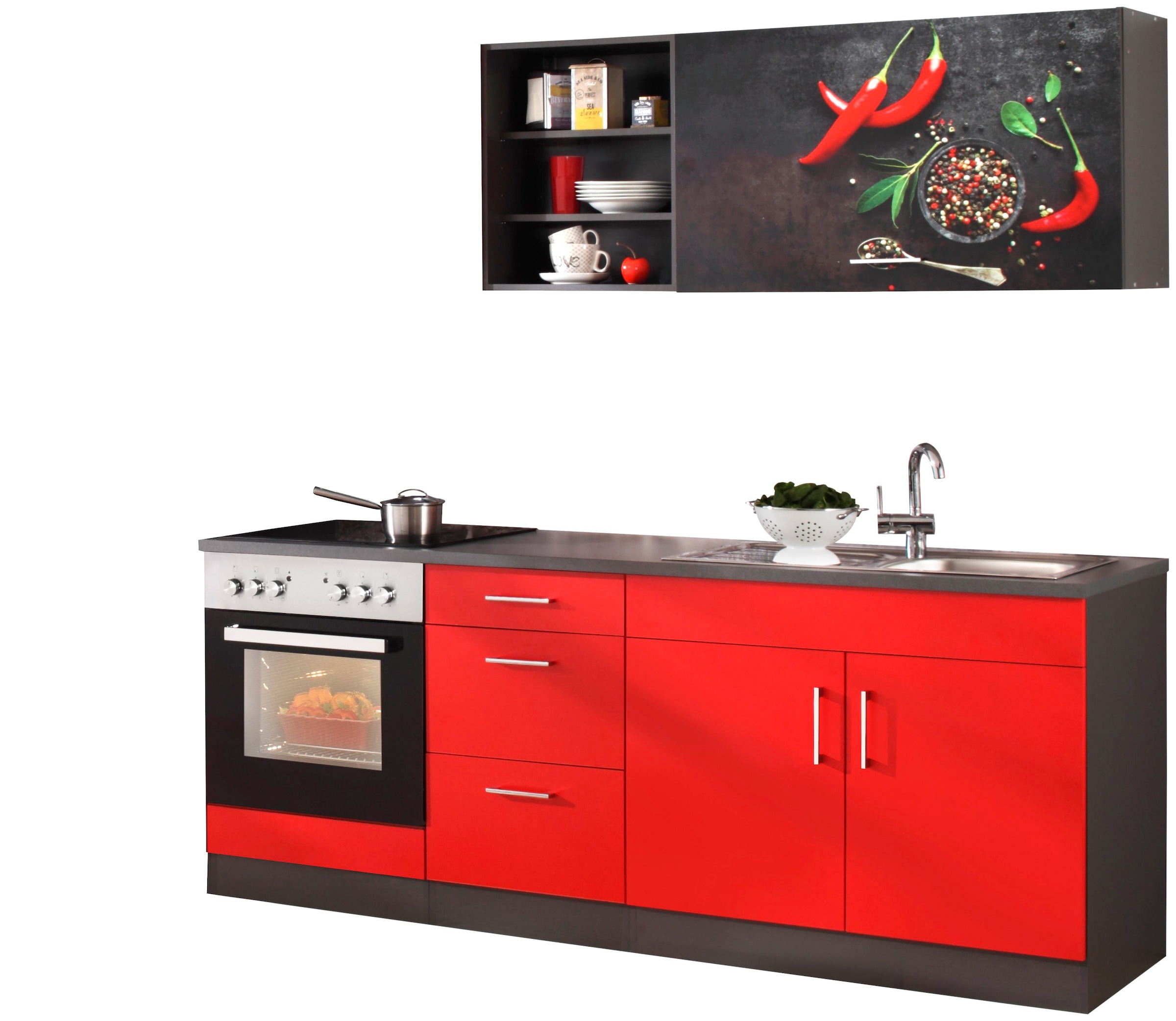 KOCHSTATION Kitchenette »KS-Paris â€“ Küchen mit einzigartigen Fotomotiven auf den Fronten« largeur 210 cm, éventuellement avec appareils électriques, avec impression motif