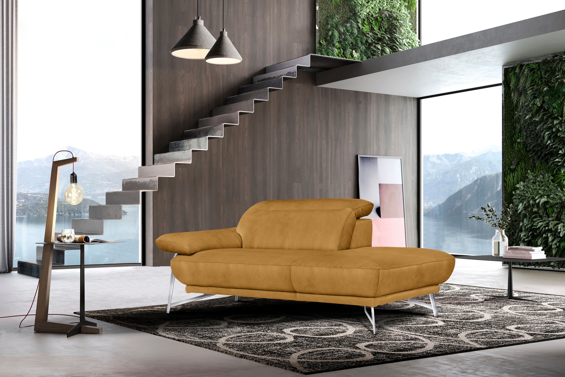 Egoitaliano Canapé »Anais, erstklassiger Sitzkomfort, Fussfarbe chrom« Set, Kopfteil verstellbar, Luxus-Microfaser Lederoptik, gelb