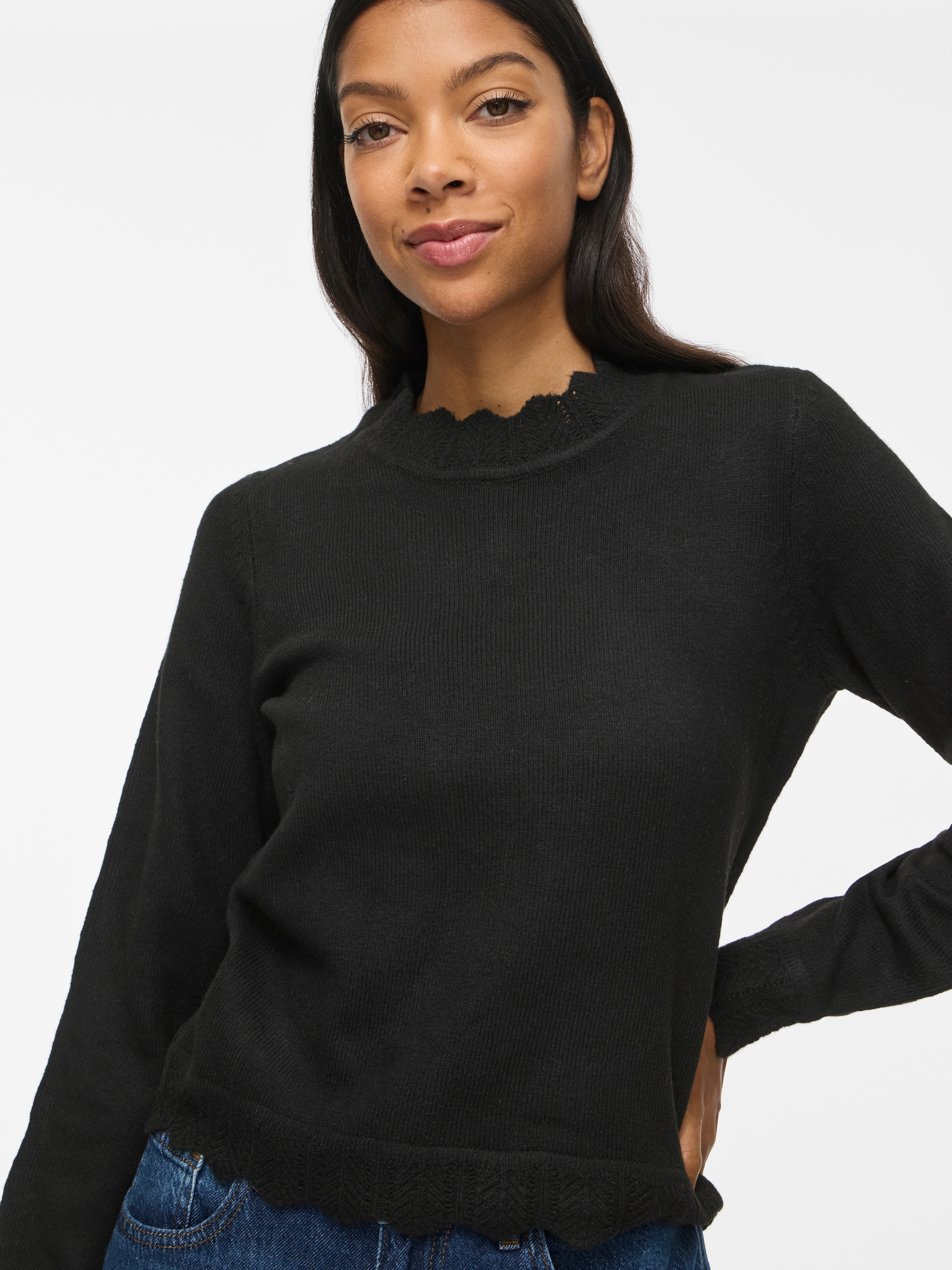Vila Pull en tricot »VINIKOLINA O-NECK L/S KNIT TOP - NOOS« mélange de matériaux, coupe régulière
