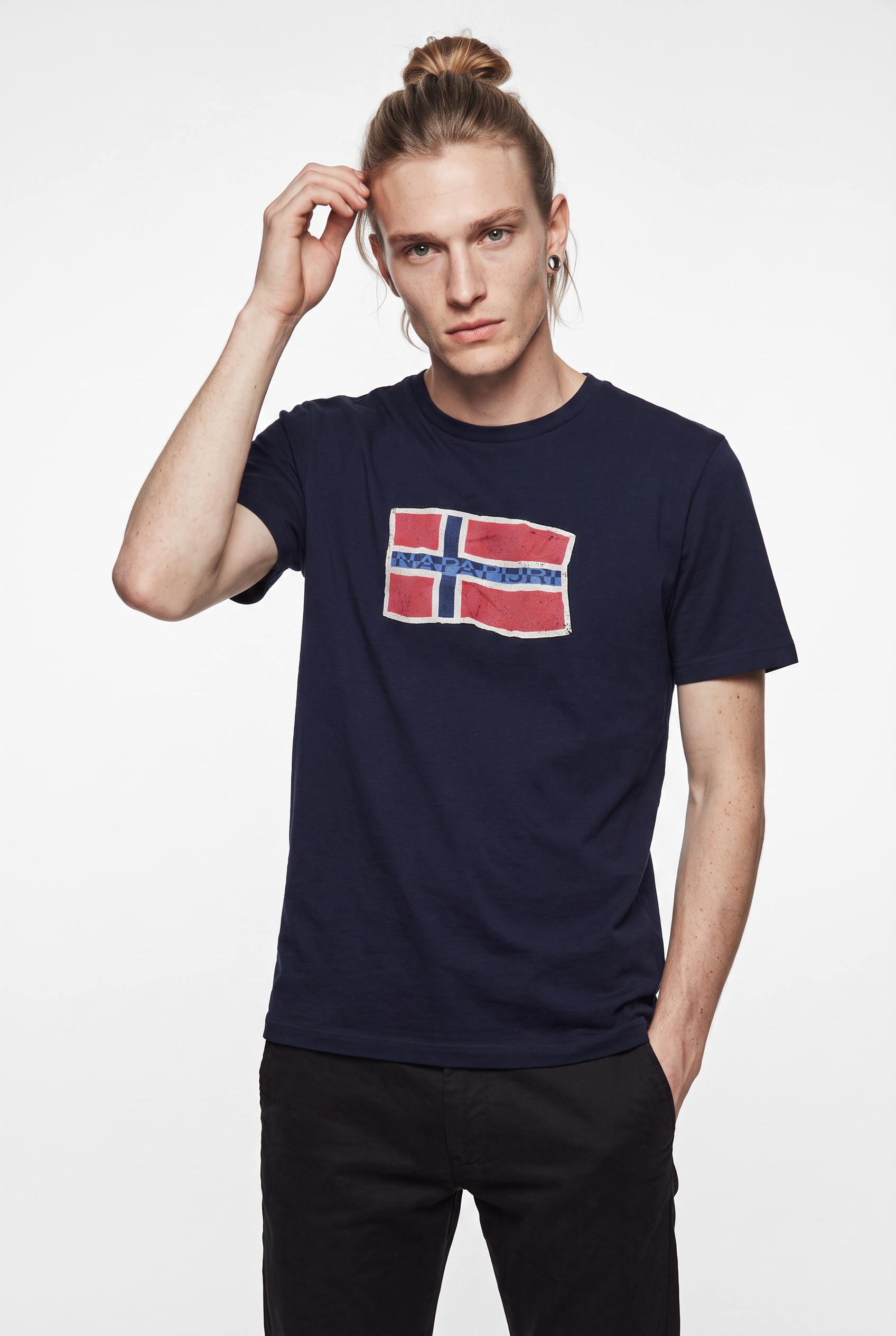Image of Napapijri T-Shirt mit Rundhalsausschnitt, Kurzarm, aus Baumwolle, gerader Abschluss
