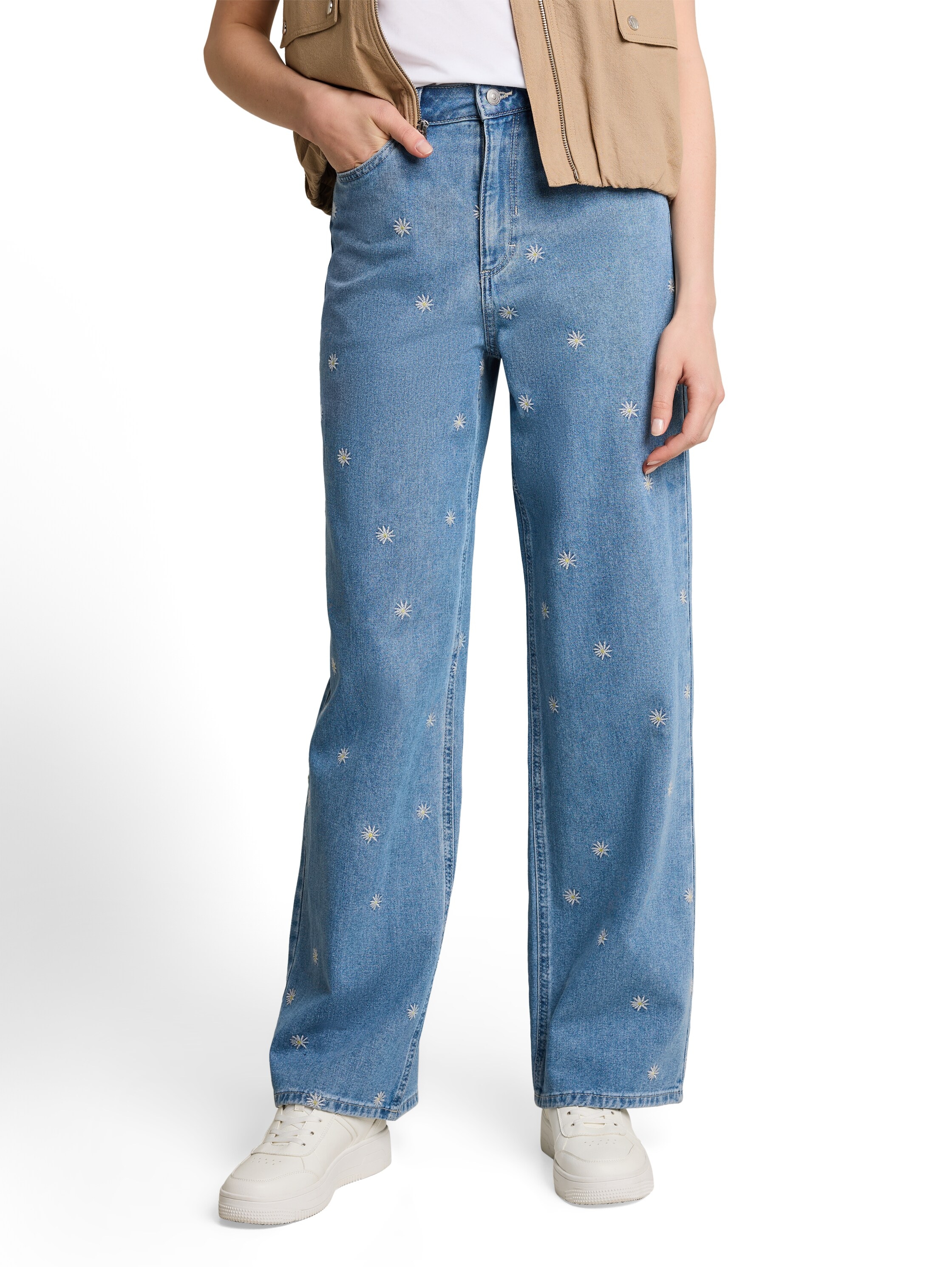 Image of TOM TAILOR Denim Weite Jeans mit Allover-Stickereien