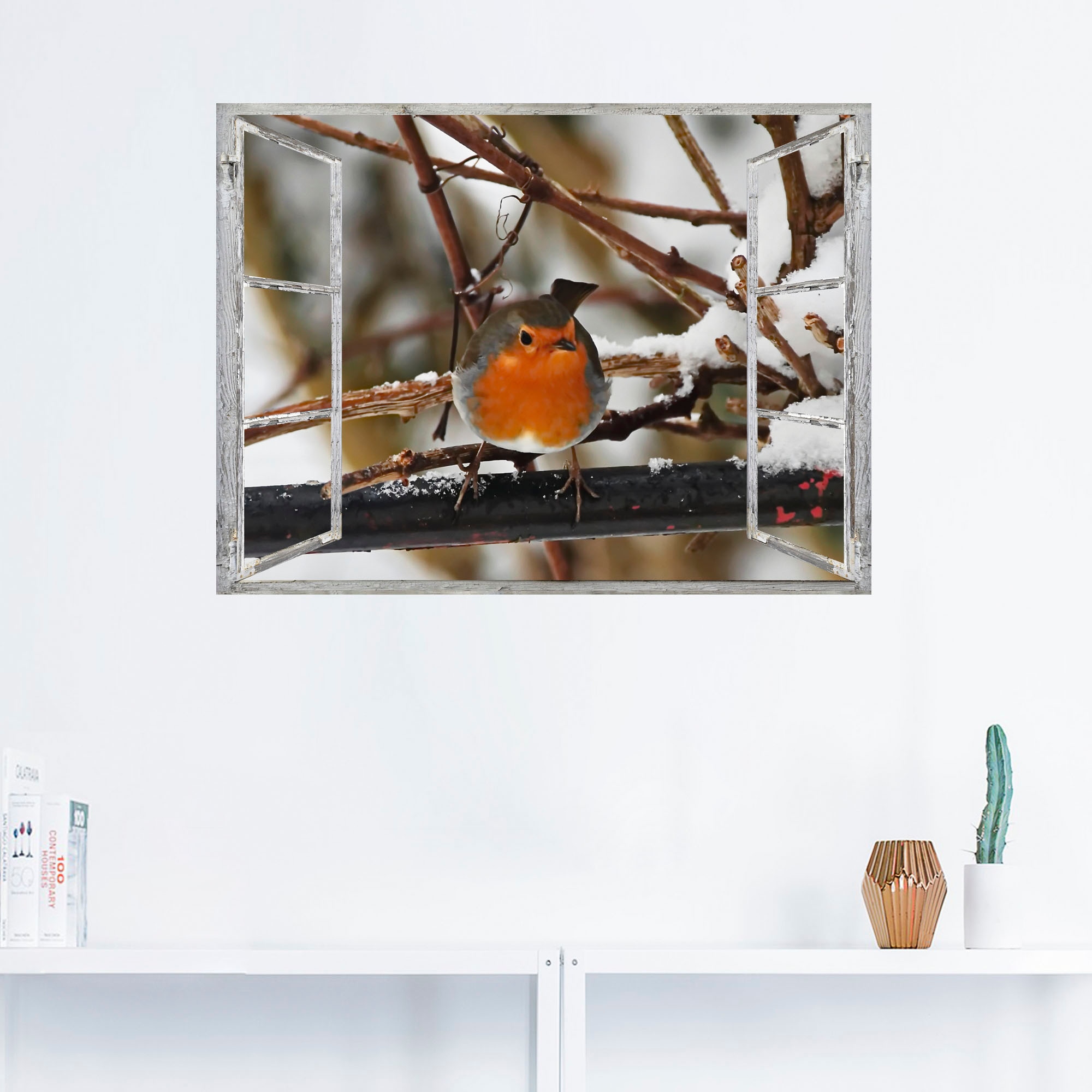 Artland Wandbild »Fensterbild - Rotkehlchen«, Vögel, (1 St.), als Poster, Wandaufkleber in verschied. Grössen