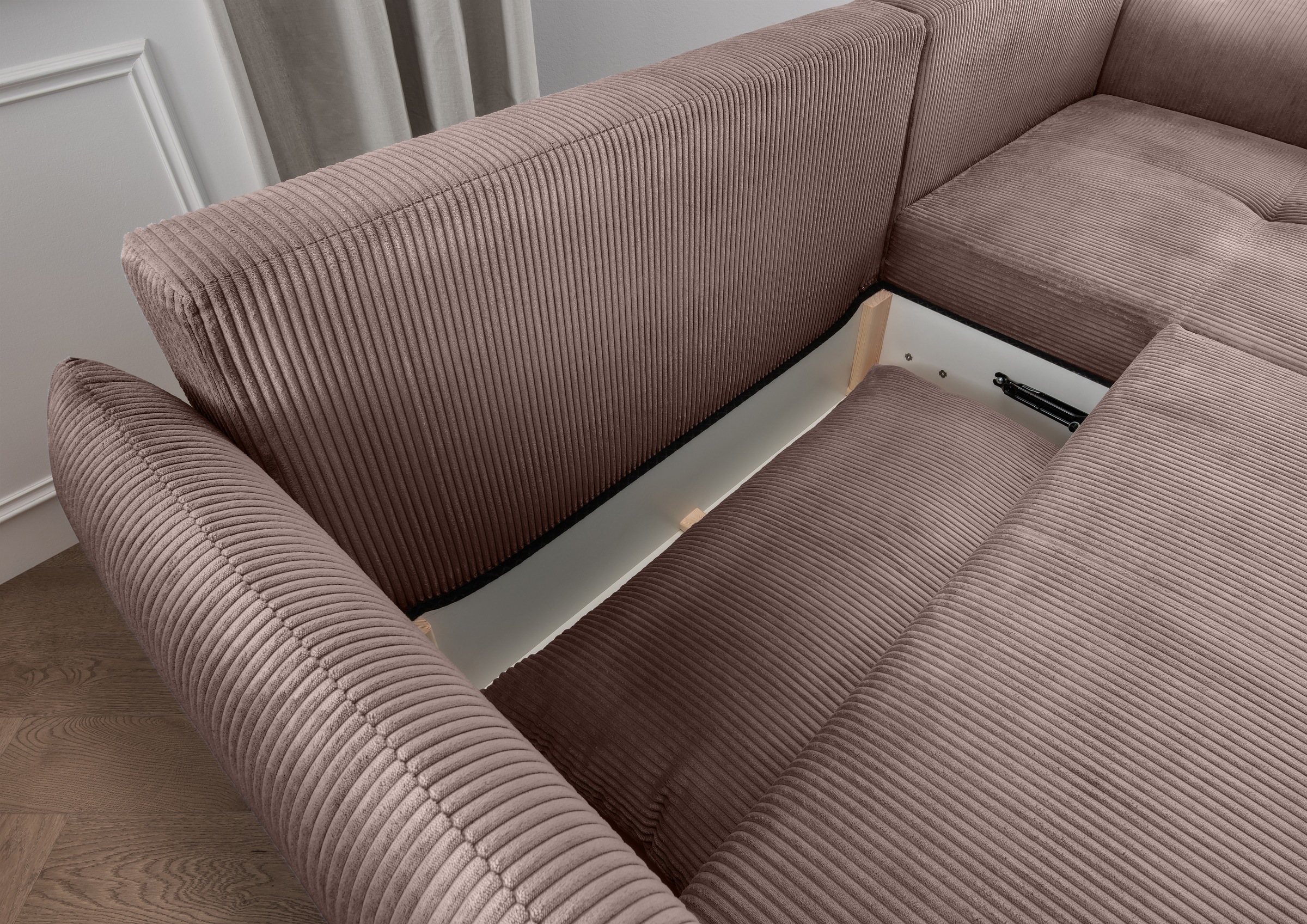 INOSIGN Ecksofa »Mara, L-Form, aktueller Cord Bezug und tolle Farben, schmale Armlehnen«, whlw. mit Bettfunktion,Recamiere links/rechts montierbar, Breite 238cm