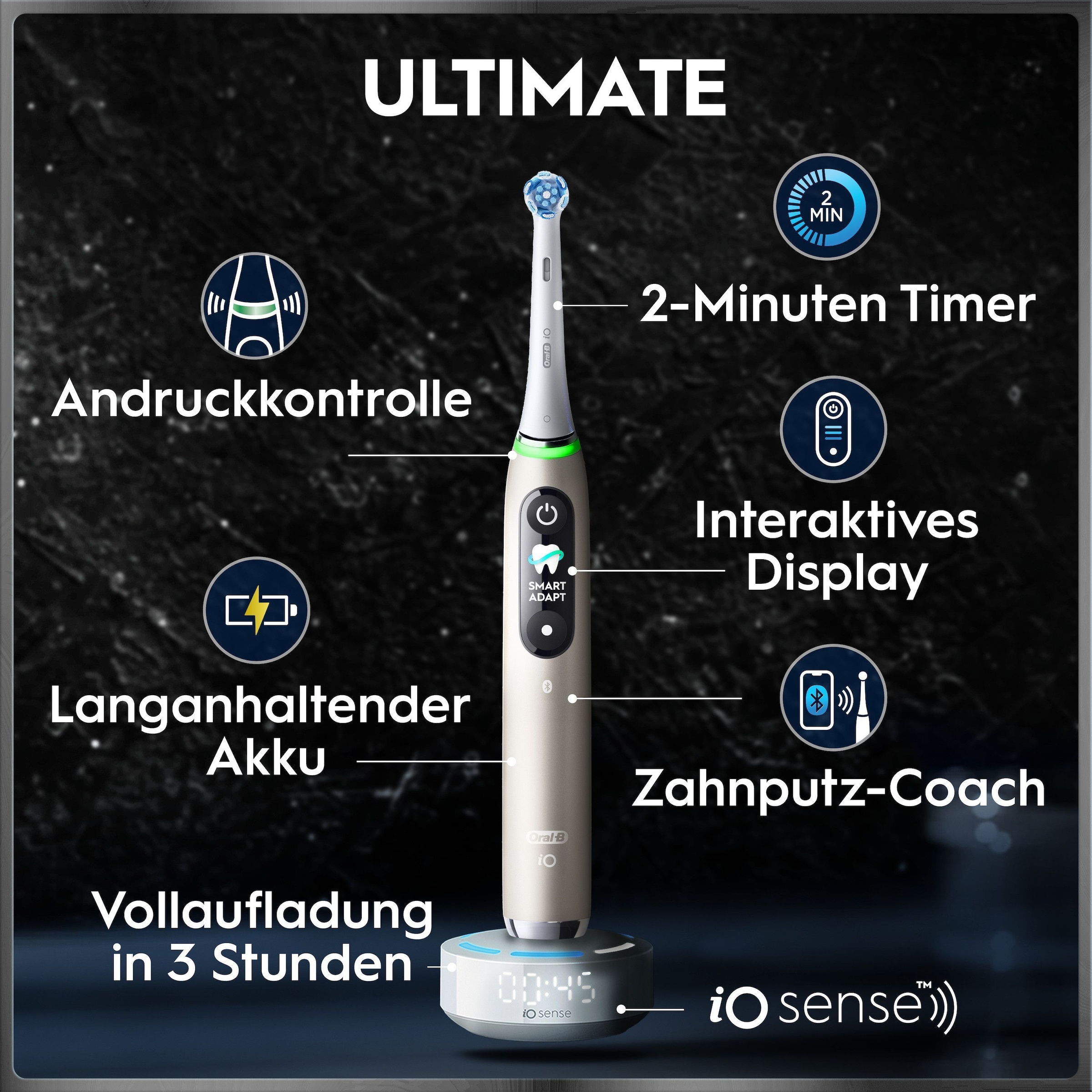Oral-B Elektrische Zahnbürste »iO Series 10« 1 Stk. Aufsteckbürsten inkl. 1 Aufsteckbürste, iO Sense Schnellladestation, Lade-Reise-Etui