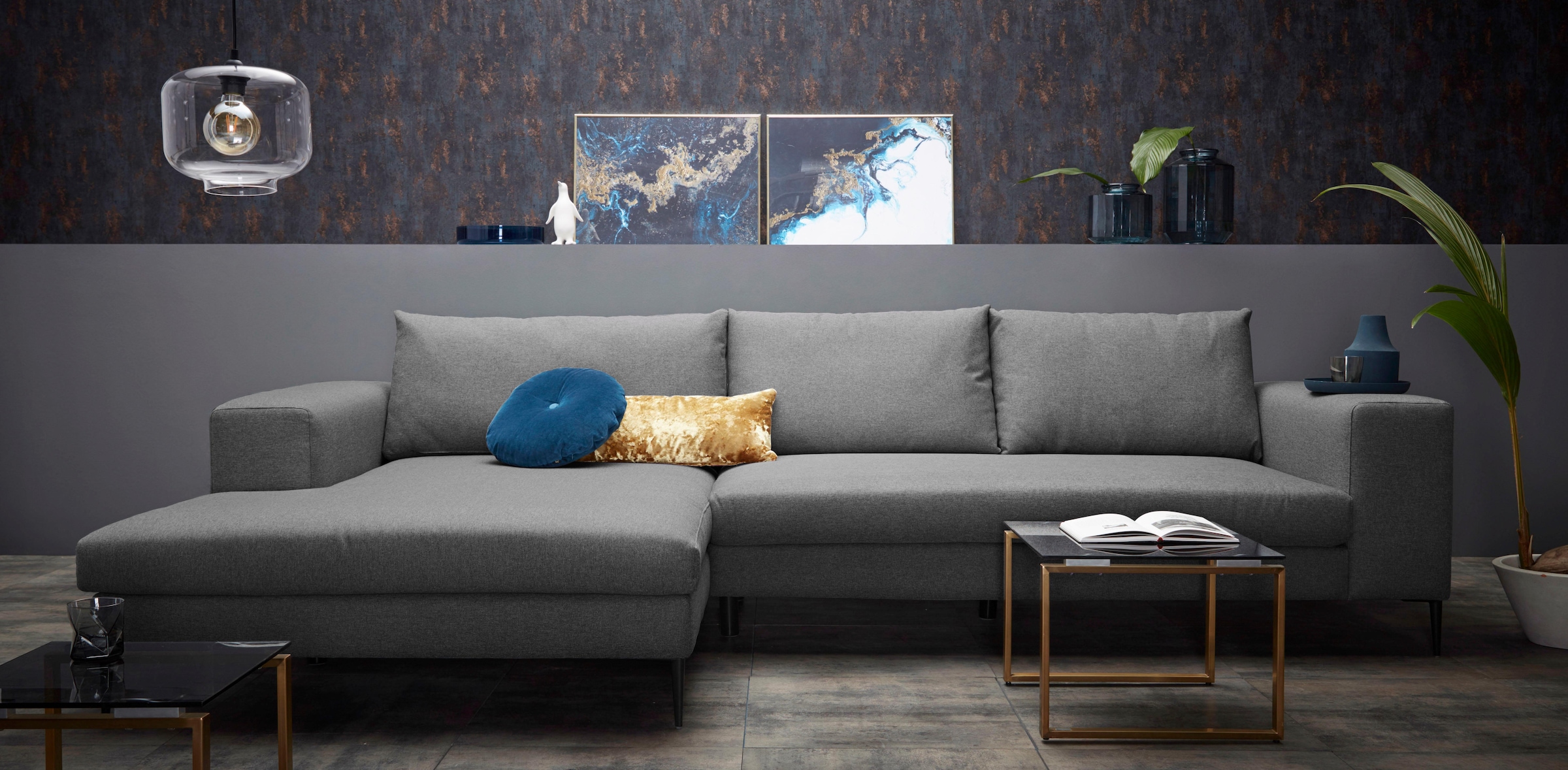 Image of Home affaire Ecksofa "Aurora, L-Form, mit extra breiter Recamiere, 324 x 170 cm (BxT)" Designsofa mit tollem Sitzkomfort, extra hohe Metallfüsse schwarz