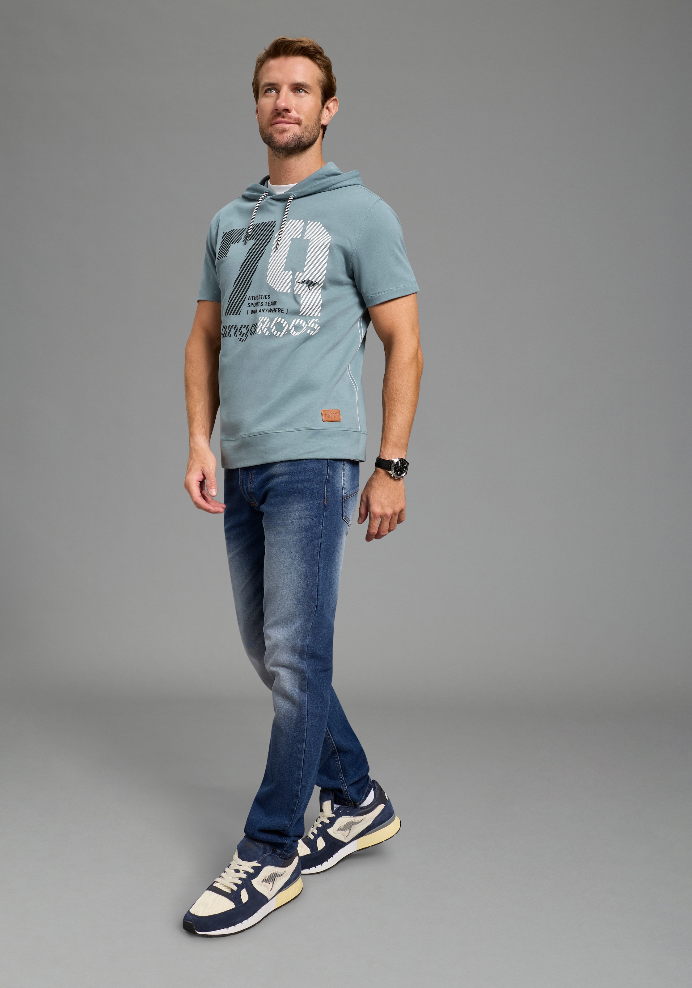 KangaROOS Kapuzenshirt mit Kapuze und angesetztem Bündchen, Halbarm-Design