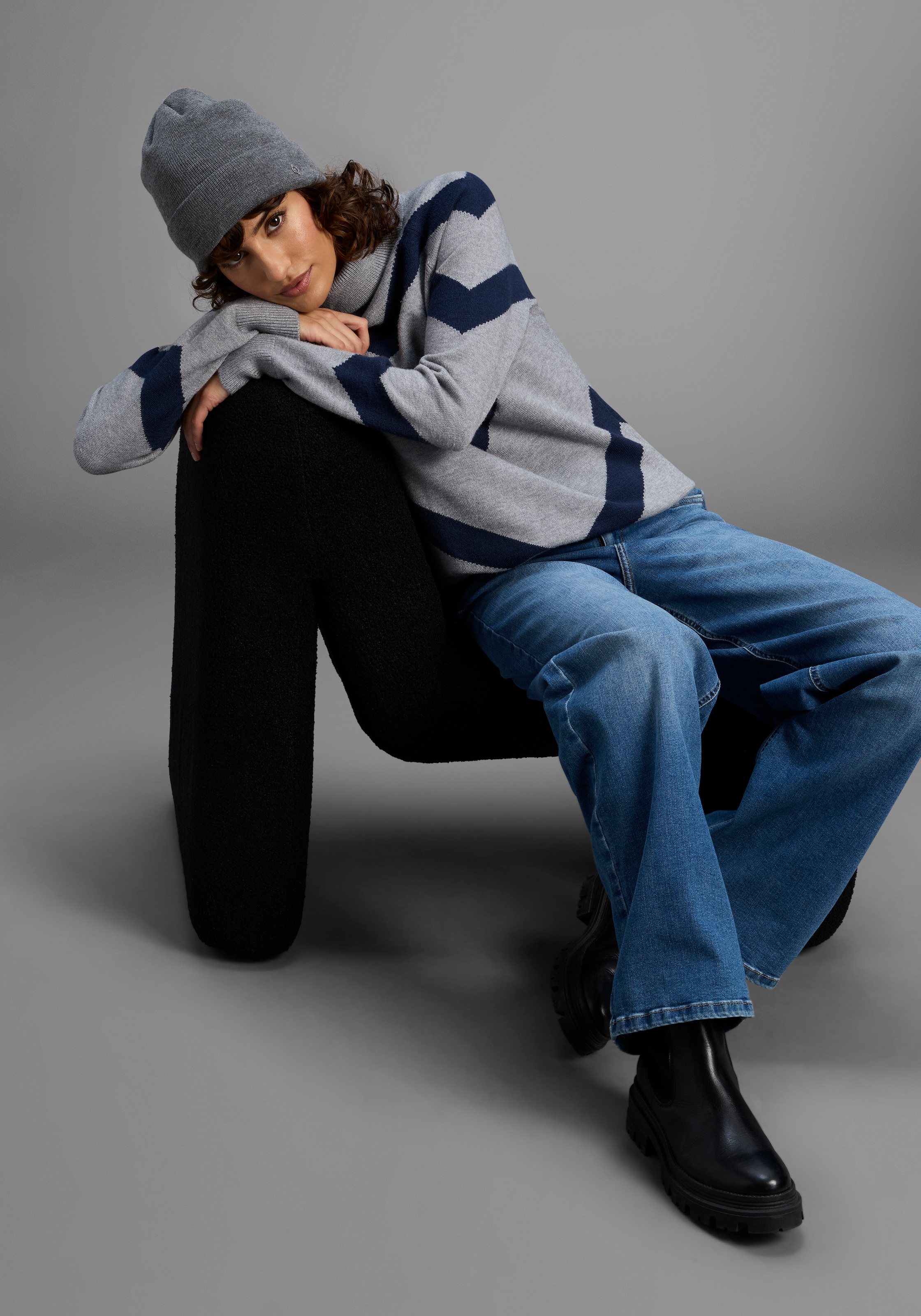 Laura Scott Pull à col roulé kuscheliger Winterstrick mit lässigem Streifenmuster - NEUE KOLLEKTION