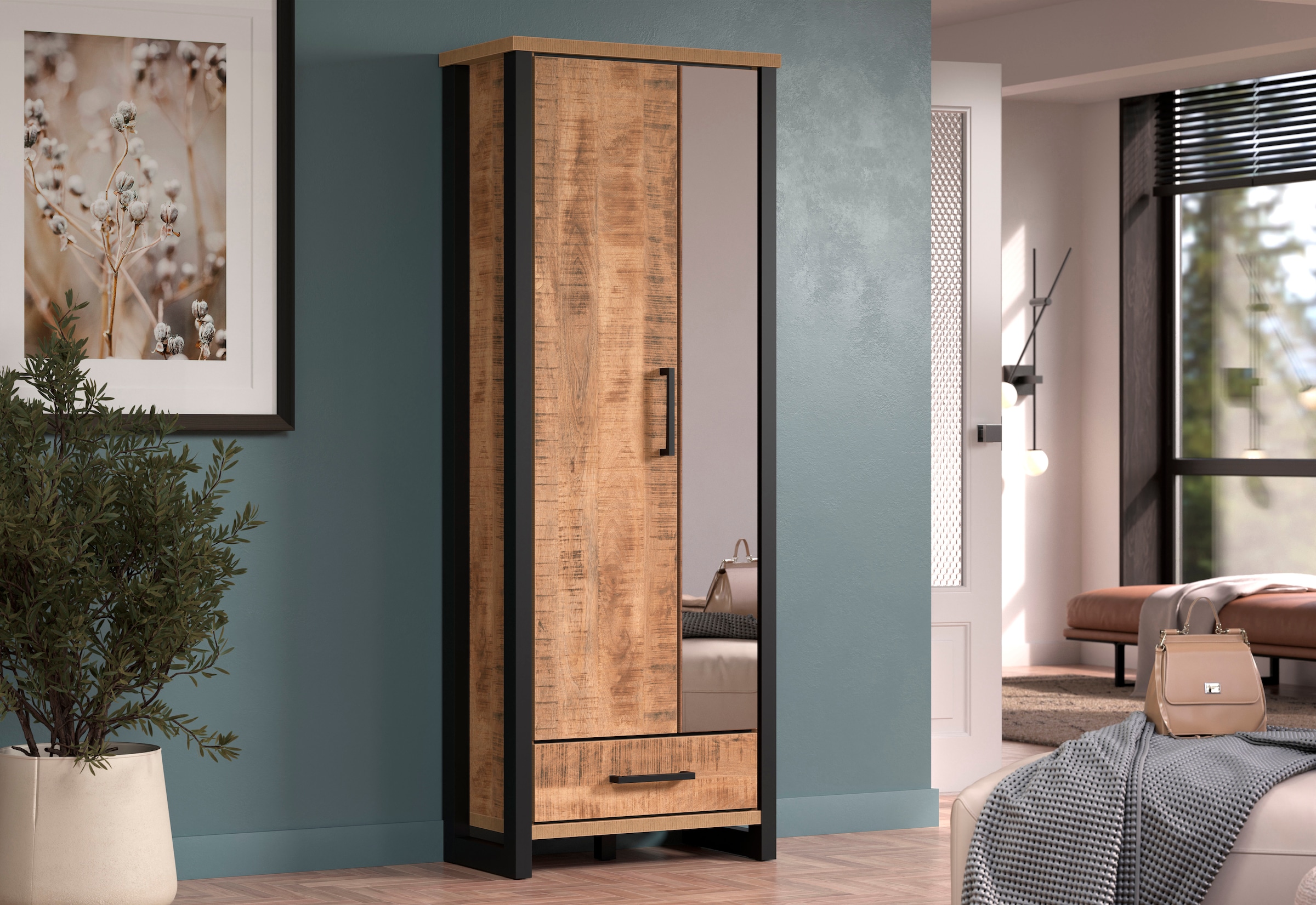 Home affaire Garderobenschrank »Elda« 1 Stk. tlg. Schrank mit ausziehbarer Kleiderstange, 2 Türen – (B/T/H) 73/39/195 cm