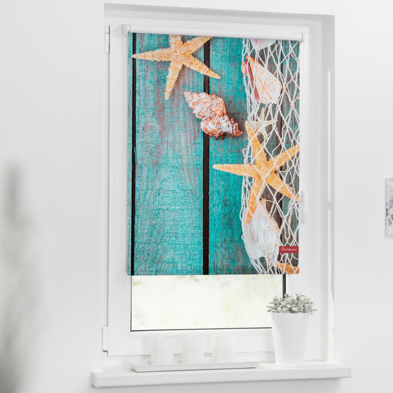 Image of LICHTBLICK ORIGINAL Seitenzugrollo »Rollo Klemmfix, ohne Bohren, Verdunkelung, Bretter Beach - Petrol«, verdunkelnd, Verdunkelung-energiesparend, freihängend bei Ackermann Versand Schweiz