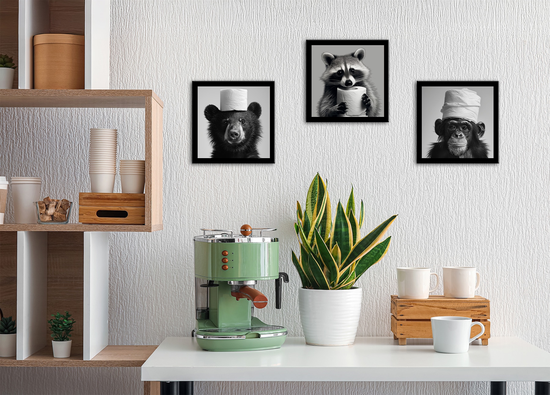 Bönninghoff Bild mit Rahmen »3er-Set gerahmte Bilder WC Tiere 3x23x23 cm – Tiermotiv modern« Affen | Humor | Tiere mehrteiliges Bilder-Set, harmonisch aufeinander abgestimmt