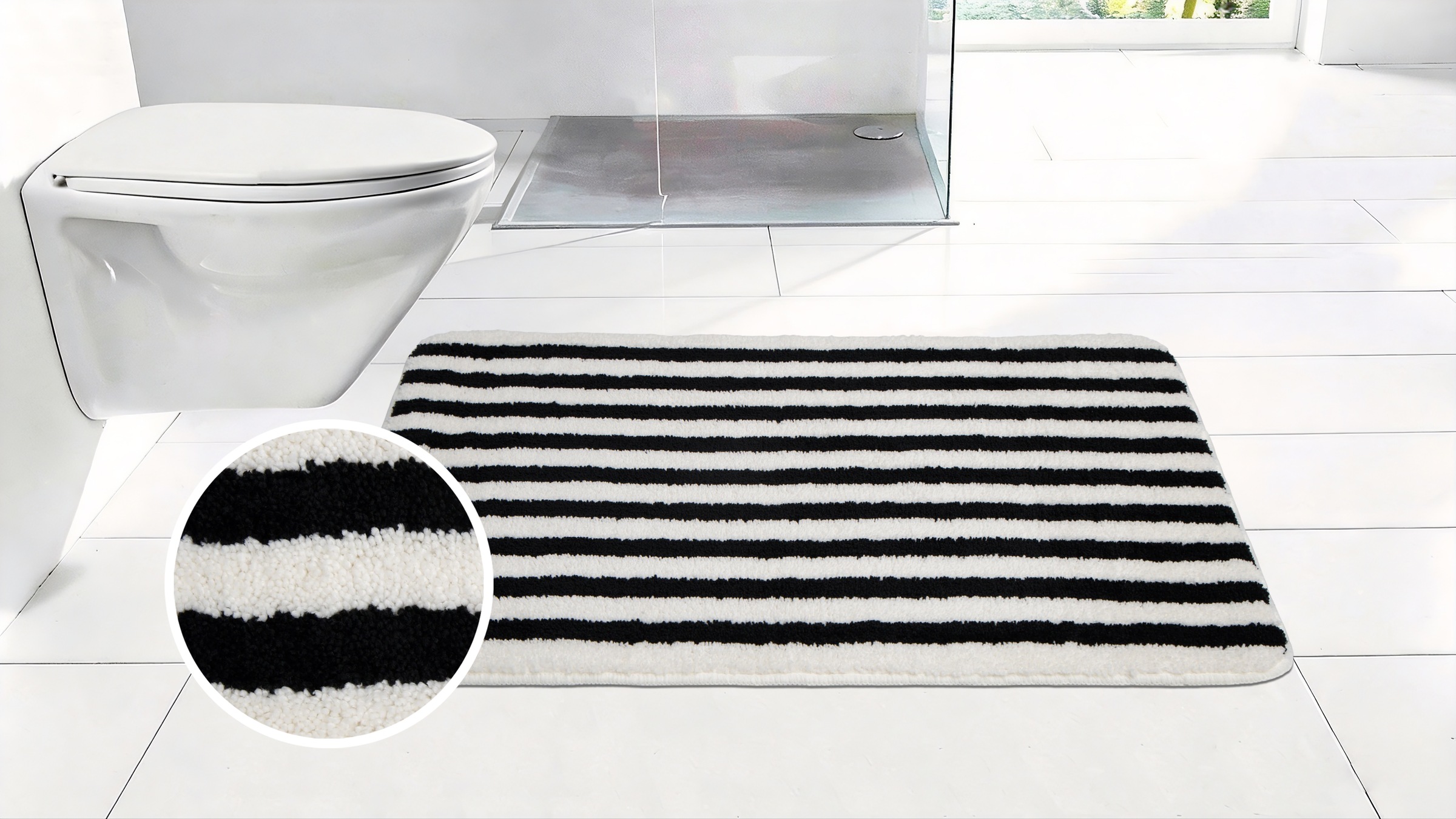 Image of GOODproduct Badematte "Streifen, Jannika, Badvorleger, Badezimmer Teppich" Höhe 12 mm rutschhemmend beschichtet fussbodenheizungsgeeignet schnell trocknend Scandi, modern, gestreift, Badteppich, Badematten