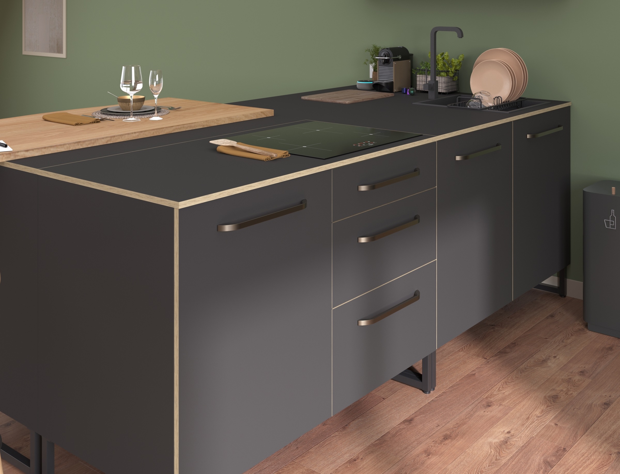 Parisot Schrank-Set »Wave 1, Küchenschrank, Buffetset, Küche« Set, 4xUnterschrank, Theke/Arbeitsplattenergänzung.,3x Hochschrank, Regal, 9 Stk. tlg.