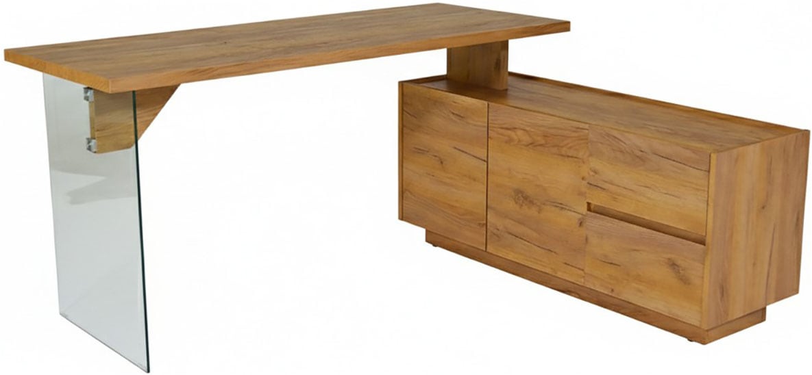 Jahnke Bureau d'angle »LUX C 160 E« bureau d'angle, montable des deux côtés, verre, 2 compartiments + 2 tiroirs