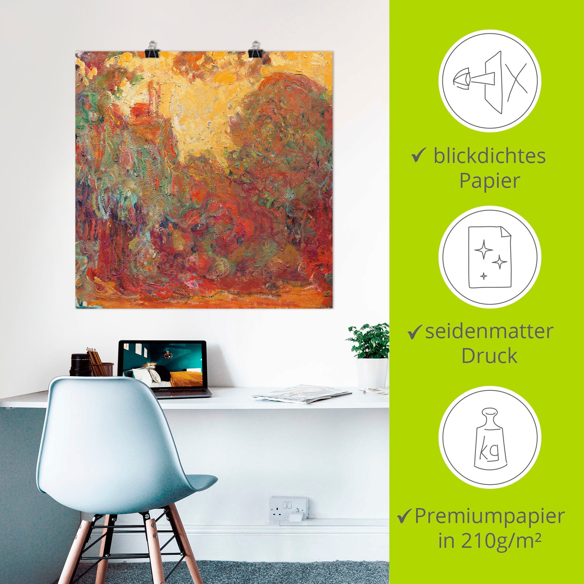 Artland Wandbild »Das Haus in Giverny Komposition in rot«, Gegenstandslos, (1 St.), als Leinwandbild, Poster in verschied. Grössen