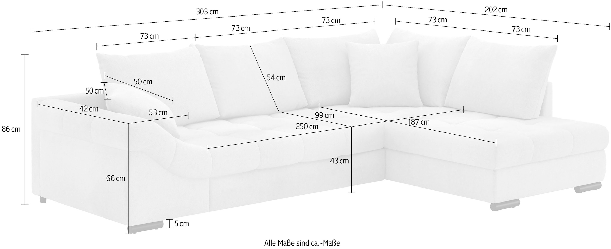 Mr. Couch Ecksofa »Allegro, L-Form«, mit Hochschläfer-Bettauszug, wahlweise mit Kaltschaum