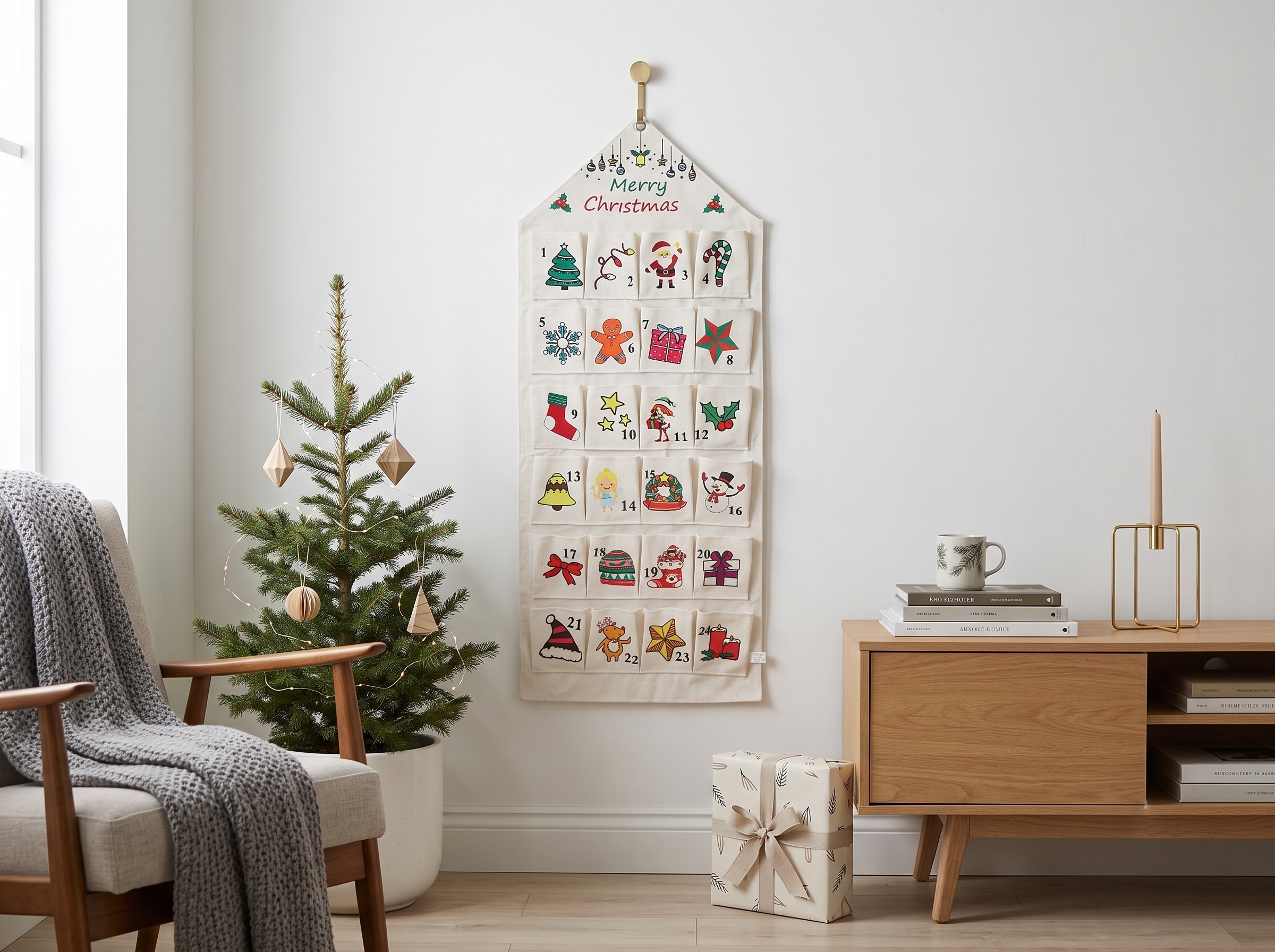 GOODproduct Adventskalender »aus Stoff mit kunterbunten Motiven,zum Befüllen« Es liegt keine Altersempfehlung vor ca.47x117cm, ideal für Türen oder als Wandbehang
