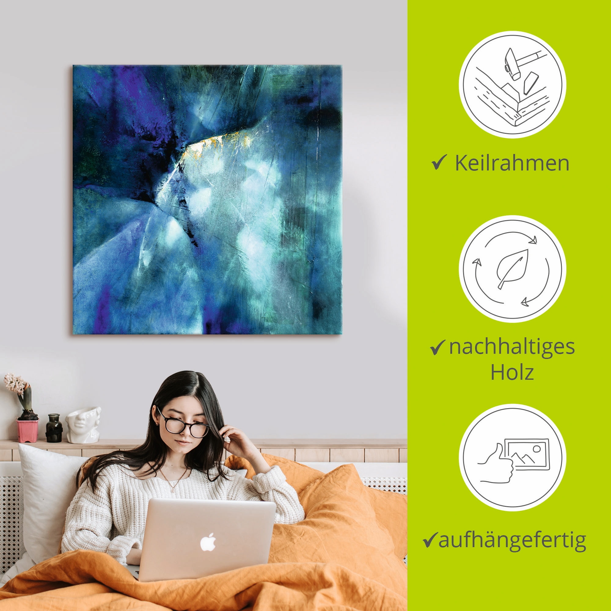 Artland Leinwandbild »Komposition in blau« Gegenstandslos 1 Stk. tlg. auf Holzrahmen gespannt