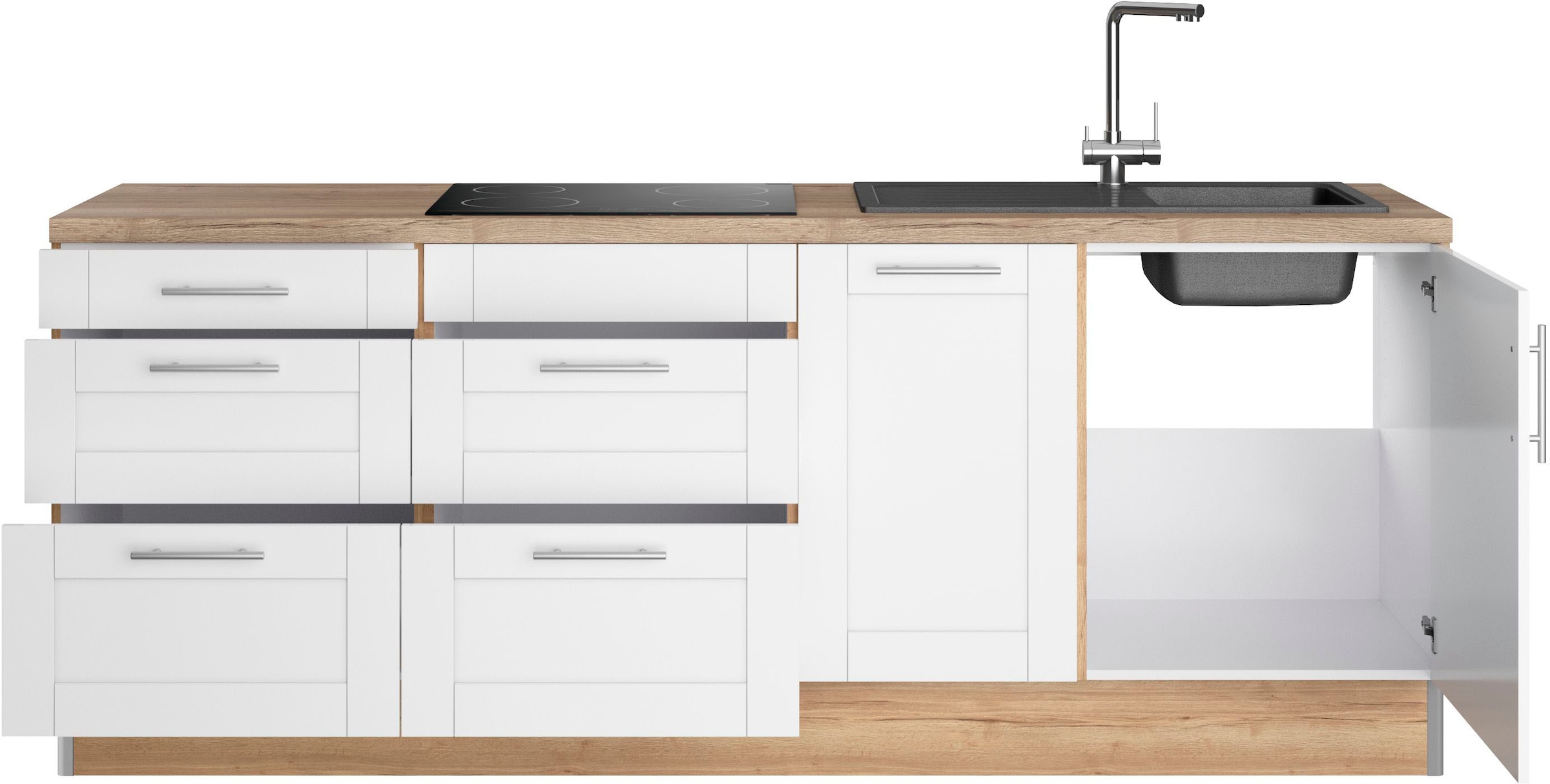 KOCHSTATION Küche »KS-Ahus«, Breite 225 cm, wahlw. Mit E-Geräten, Soft Close Funktion, MDF Fronten