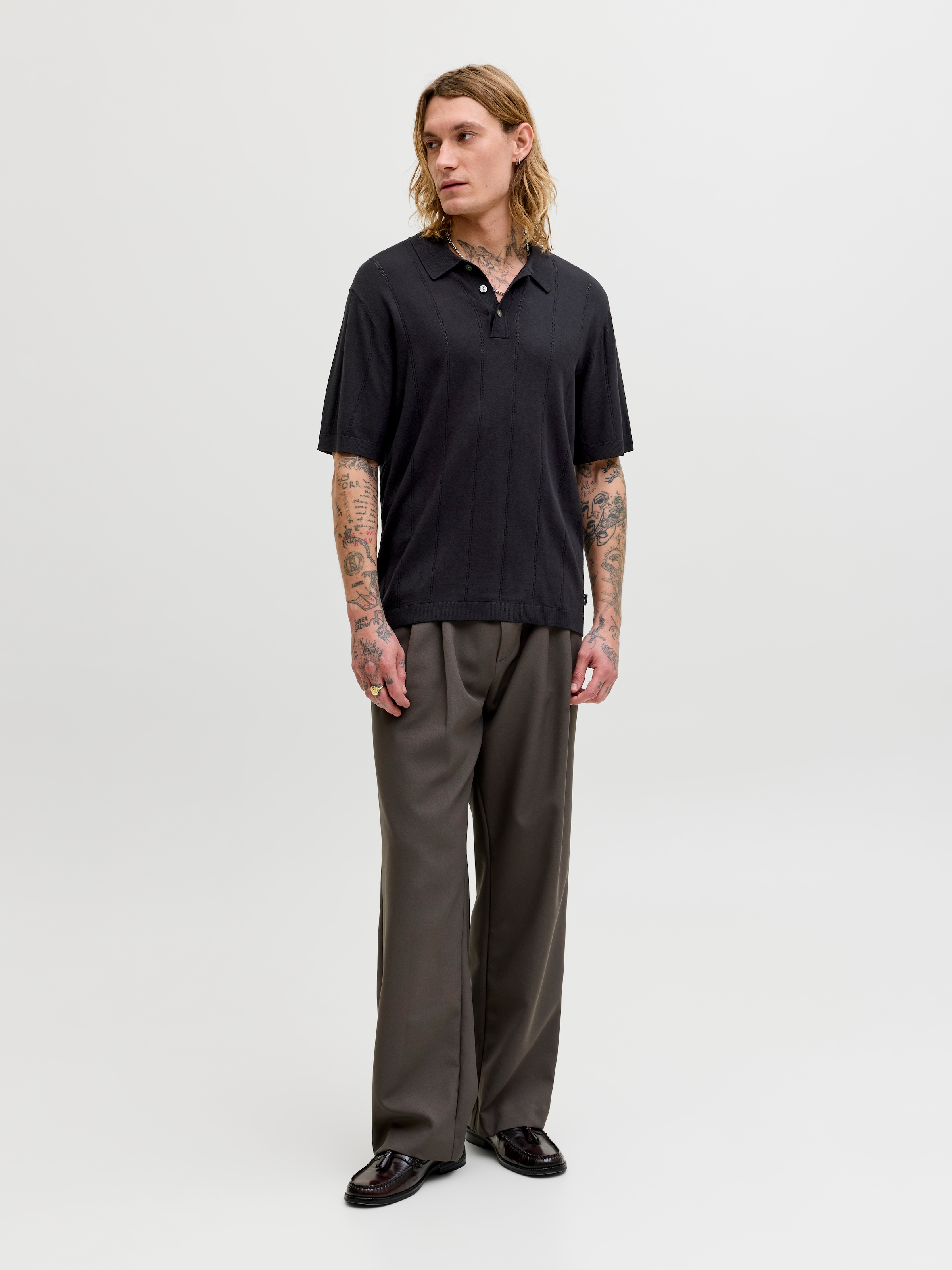 Jack & Jones Pull à col polo »JPRBLAWILLIAM STRUCTURE KNIT POLO SS SN« mélange viscose, coupe régulière