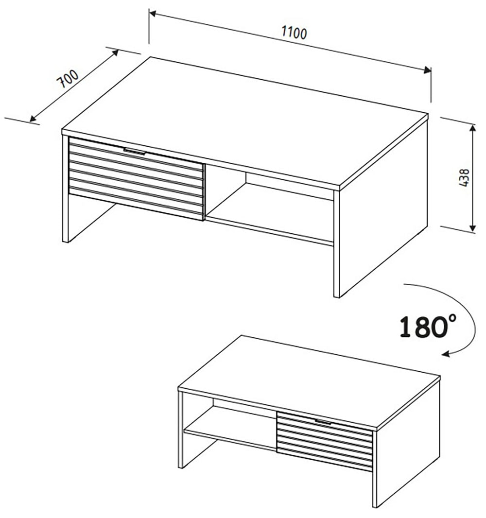 Innostyle Table basse »INA Couchtisch, 110 x 44 x 65 cm (B/H/T)« 1 cuis tlg. 2 tiroirs, 2 compartiments ouverts