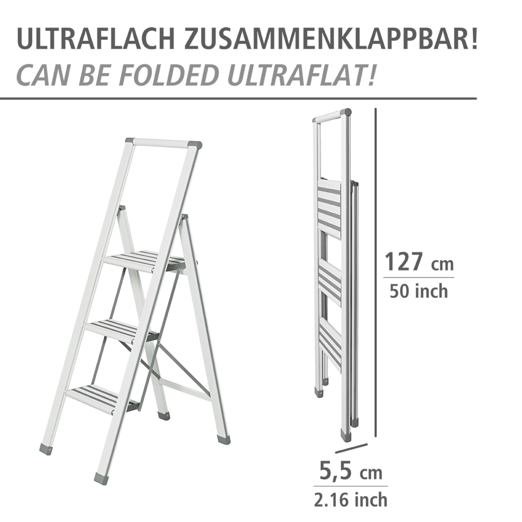 WENKO Trittleiter »Modell Alu-Design«, Klapptritt Leiter, rutschsichere XXL-Stufen, klappbar, bis 150 kg