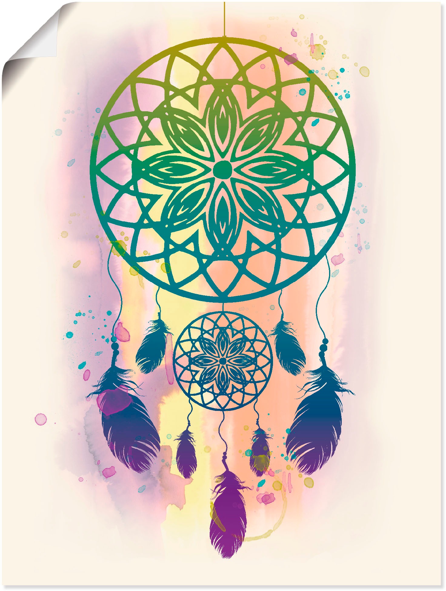 Image of Artland Wandbild »Traumfänger Wasserfarbe«, Muster, (1 St.), in vielen Grössen & Produktarten - Alubild / Outdoorbild für den Aussenbereich, Leinwandbild, Poster, Wandaufkleber / Wandtattoo auch für Badezimmer geeignet bei Ackermann Versand Schweiz