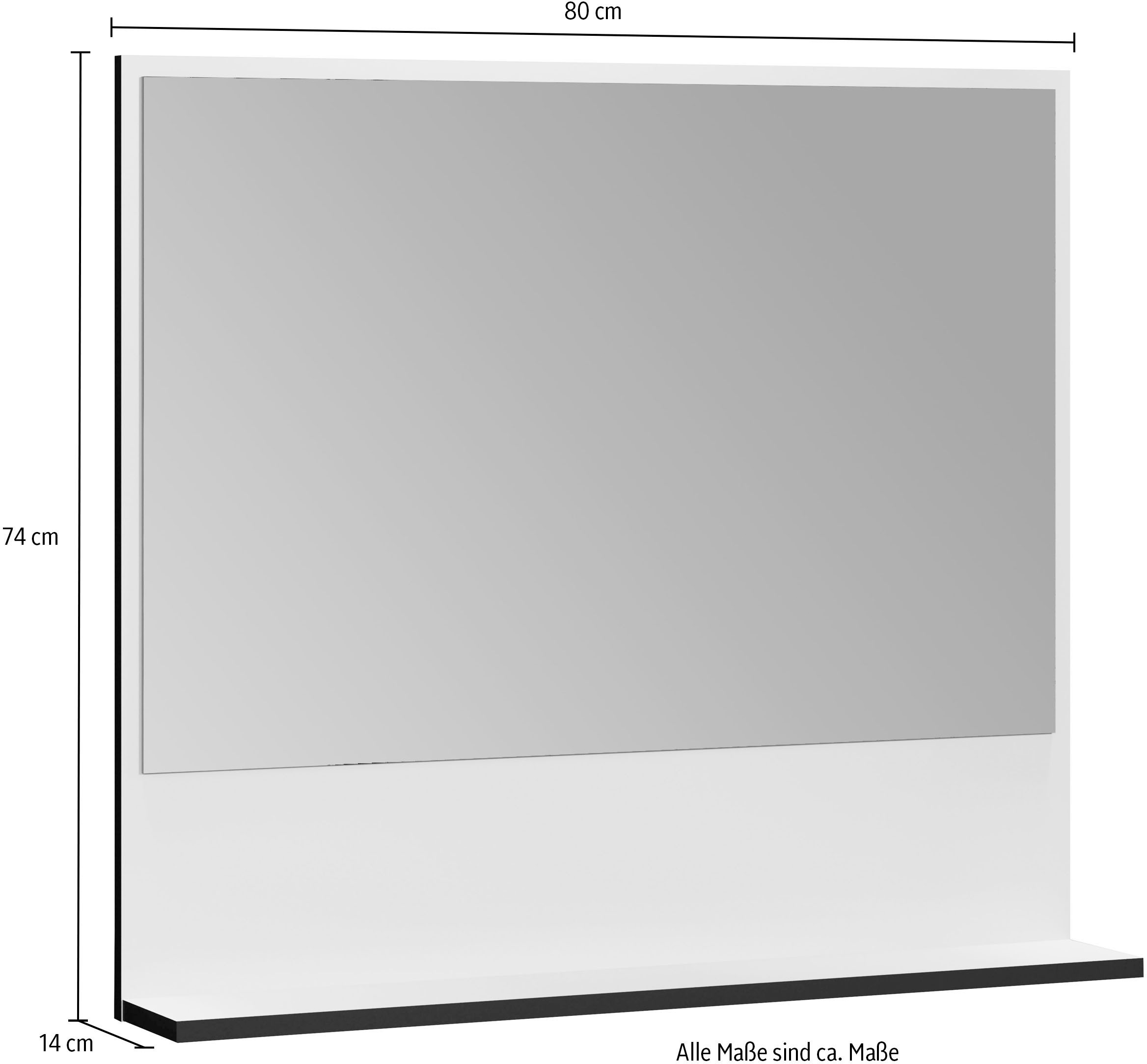 welltime Badspiegel »Amrum«, (1 St.), Eleganter Badezimmerspiegel mit Ablage - Masse (B/T/H) 60-80/14/74 cm