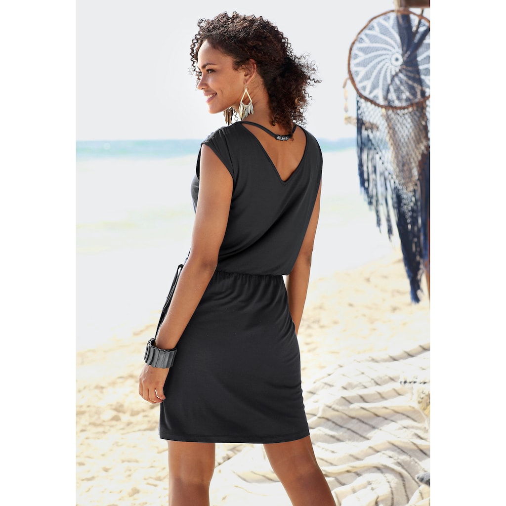 LASCANA Jerseykleid, mit Zierband am Rücken, kurzes Sommerkleid, Strandkleid, Basic