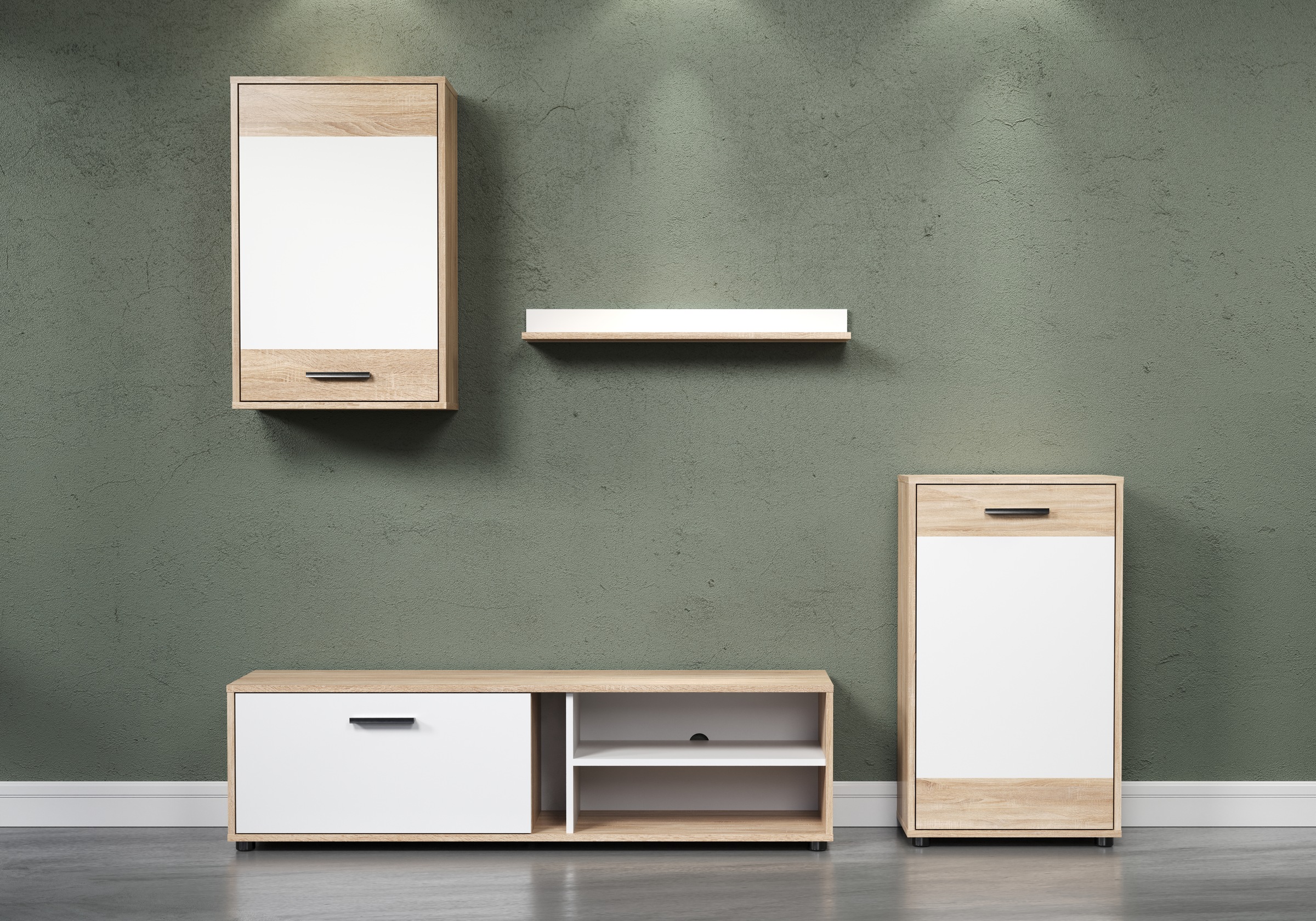 INOSIGN Wohnwand »Valetta«, (Komplett-Set, 4 St.), inkl. Lowboard, Hängeschrank, Wandboard und Highboard