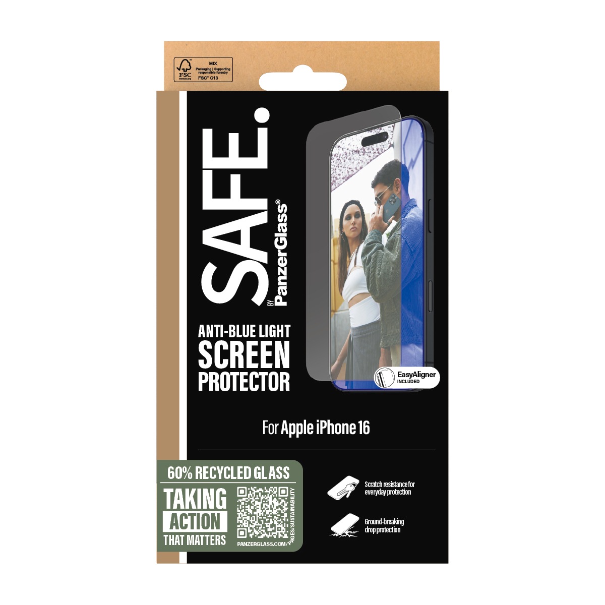 SAFE by PanzerGlass Displayschutzglas »Anti-Blue Light Screen Protection« für Apple iPhone 16;Apple iPhone 15 1 Stk. tlg. Displayschutzfolie, Schutzfolie, Bildschirmschutz, kratz- & stossfest