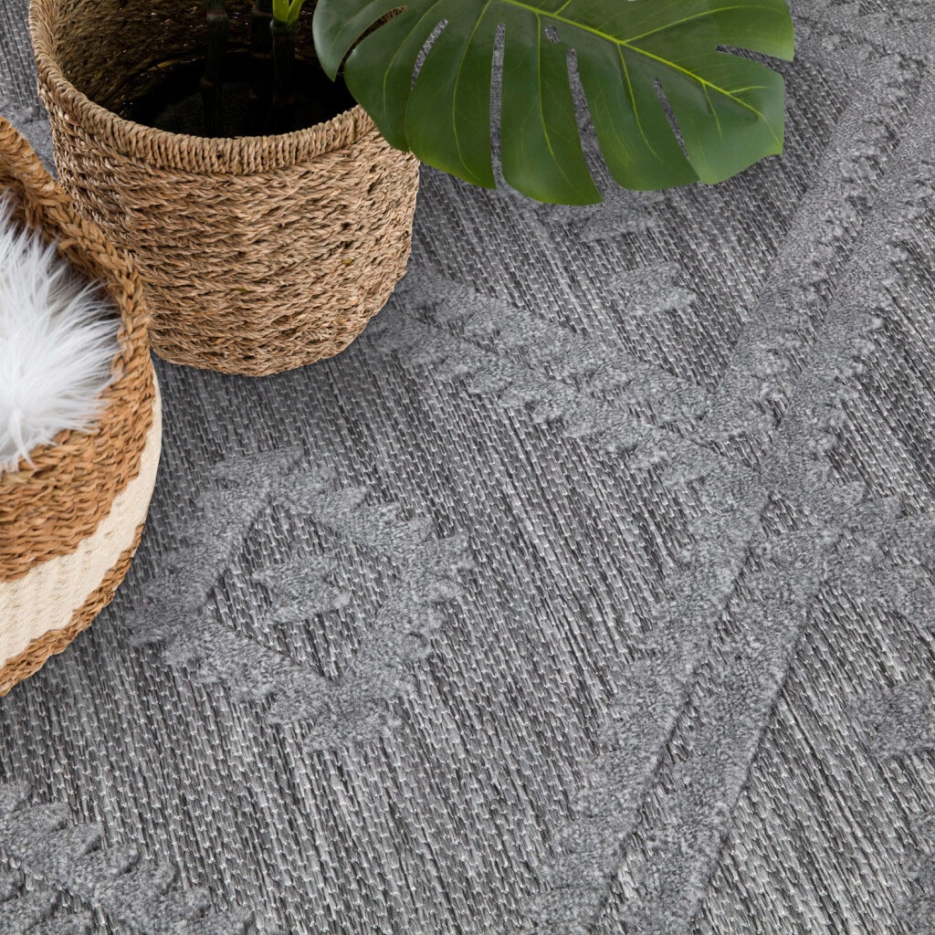 Carpet City Teppich »In-& Outdoorteppich Santorini 454, 3D-Effekt, Raute-Optik«, rund, 5 mm Höhe, Wetterfest & UV-beständig für Terrasse, Balkon, Küche, Flur