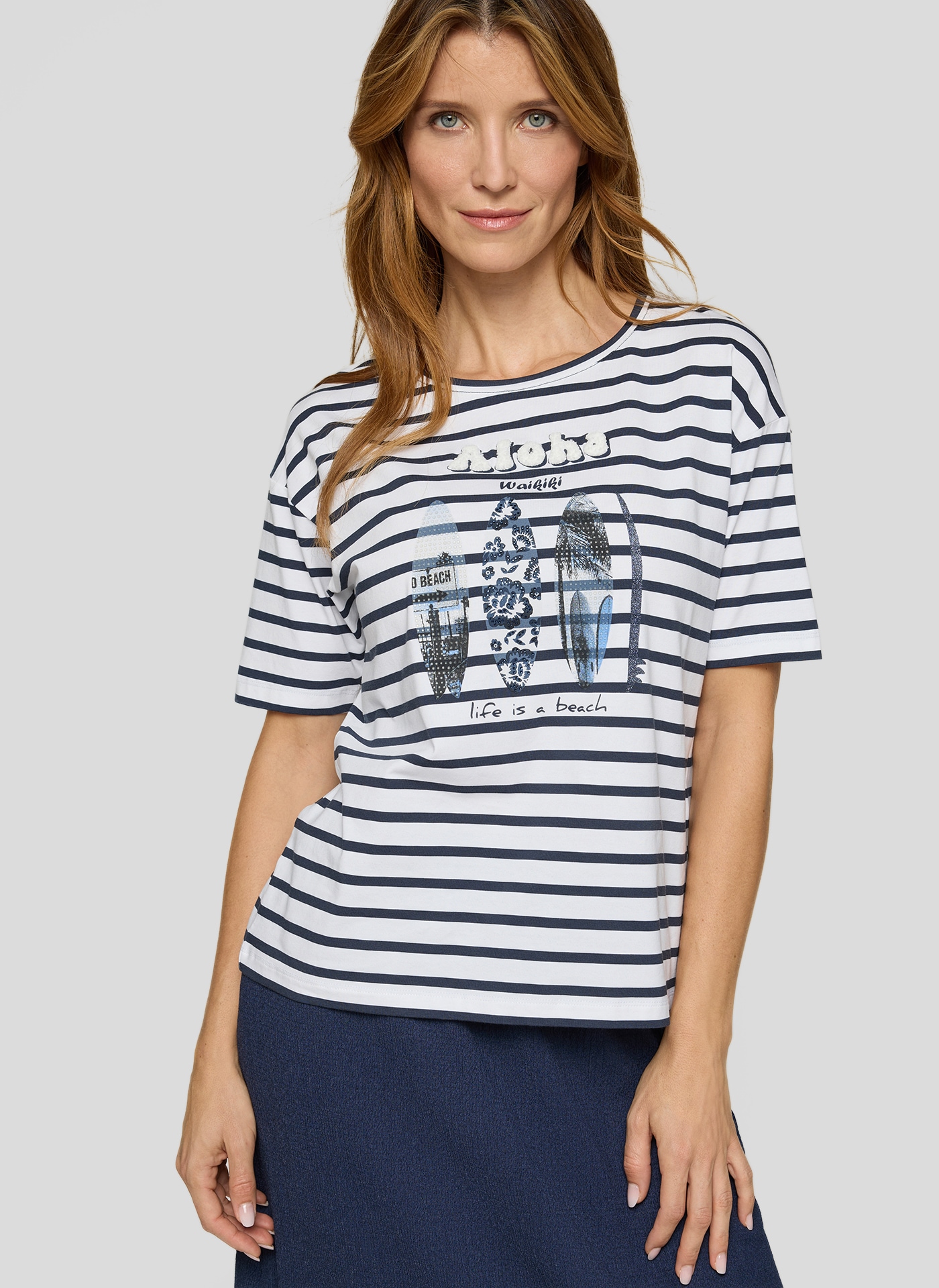 Image of Rabe Kurzarmshirt im Streifen-Design und mit Glitzersteinen