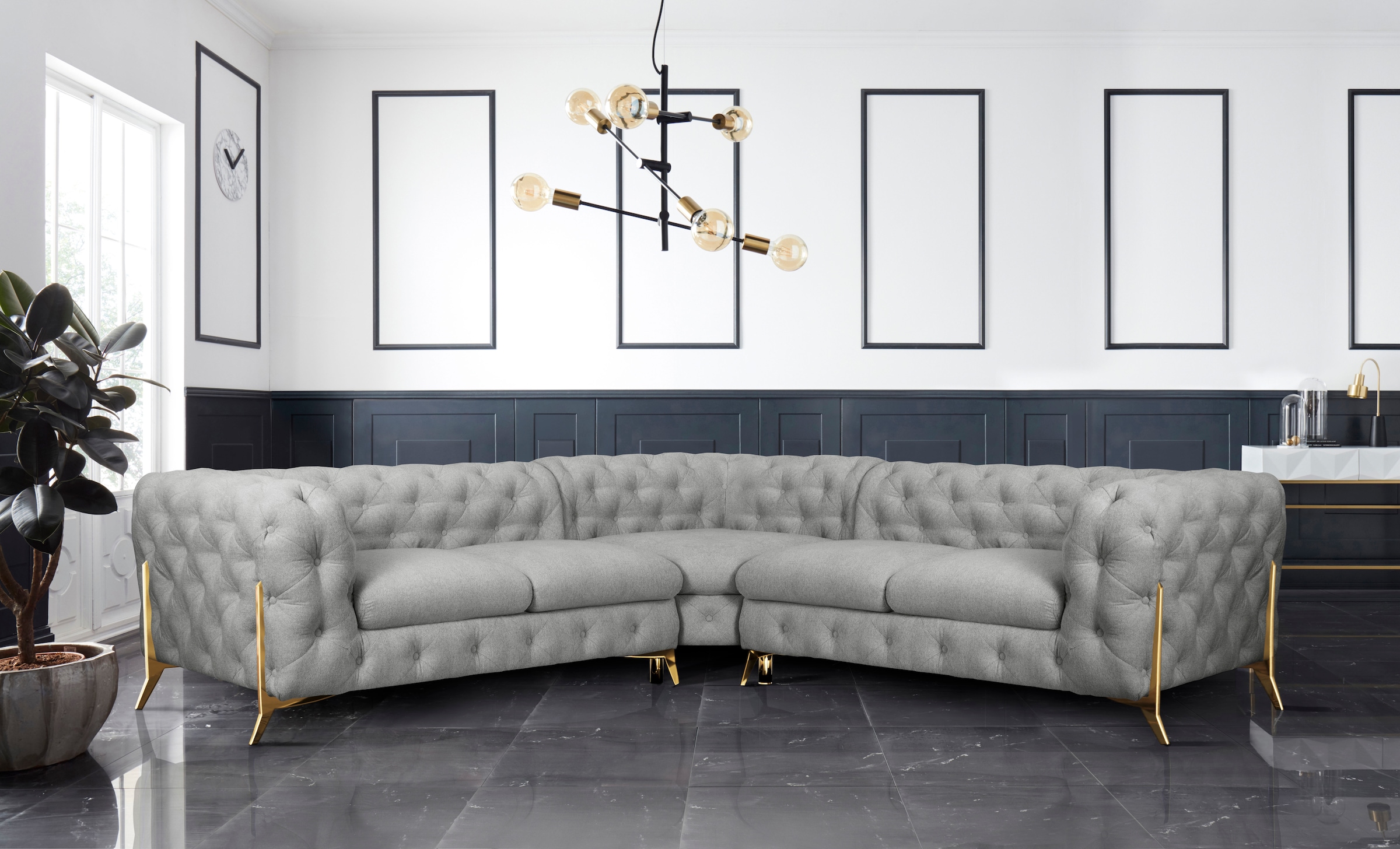 Leonique Chesterfield-Sofa »Amaury L-Form«, Chesterfield-Optik, Breite/Tiefe je 262 cm, Fussfarbe wählbar