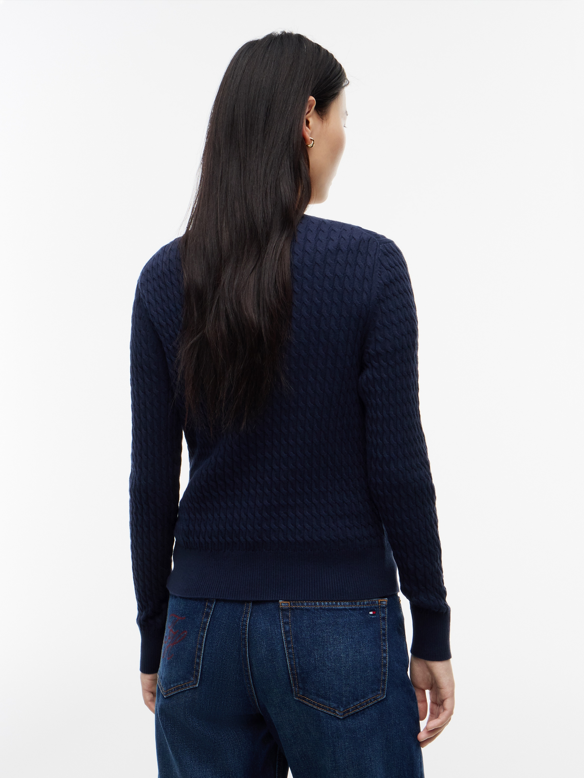 Tommy Hilfiger Strickpullover »CO CABLE FINE GG V-NK LS SWT« Baumwolle, mit Zopfmuster