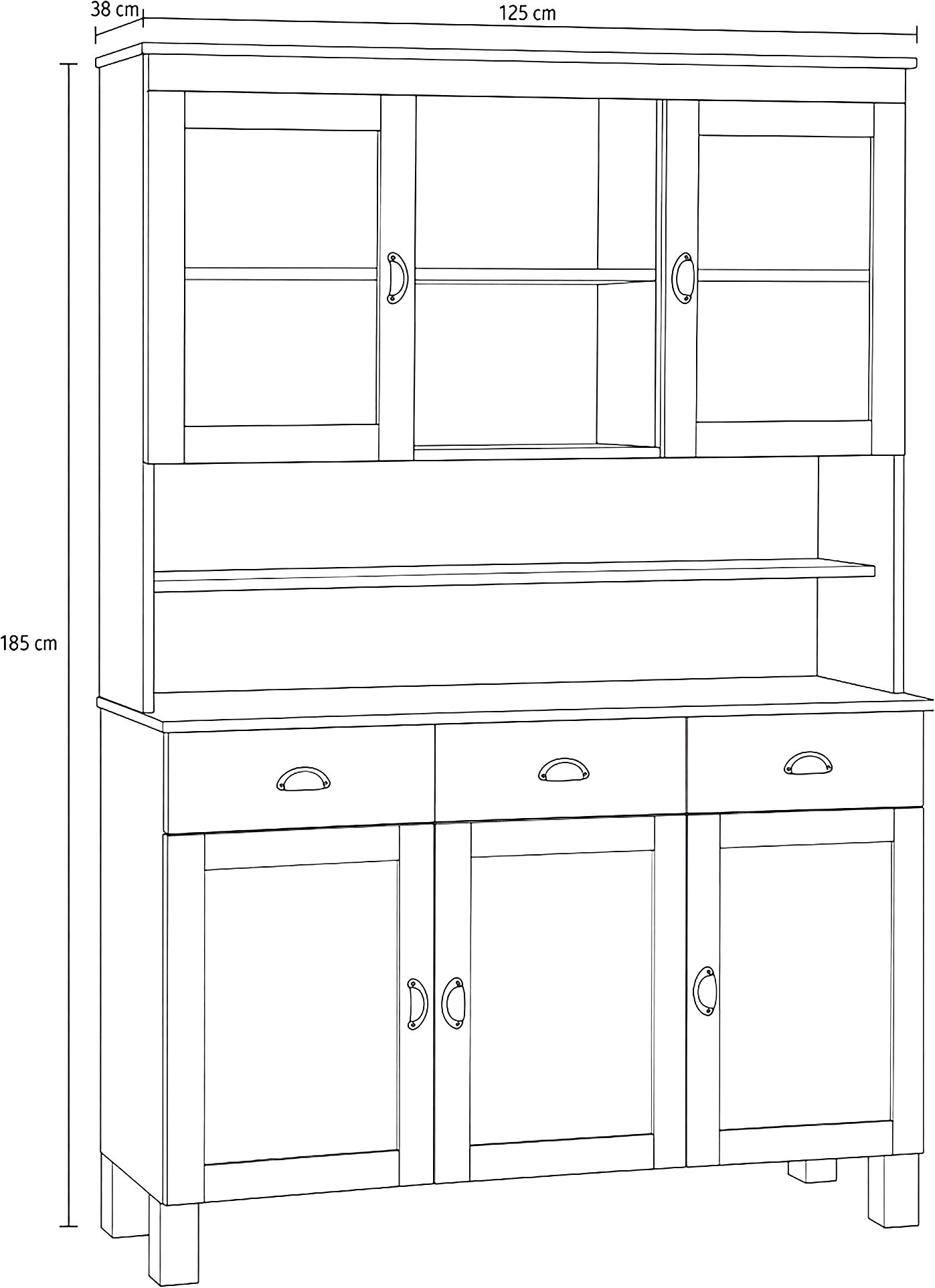 Home affaire Buffet de cuisine »Oslo« 125 cm de large, en pin massif, avec 2 portes vitrées, poignées en métal