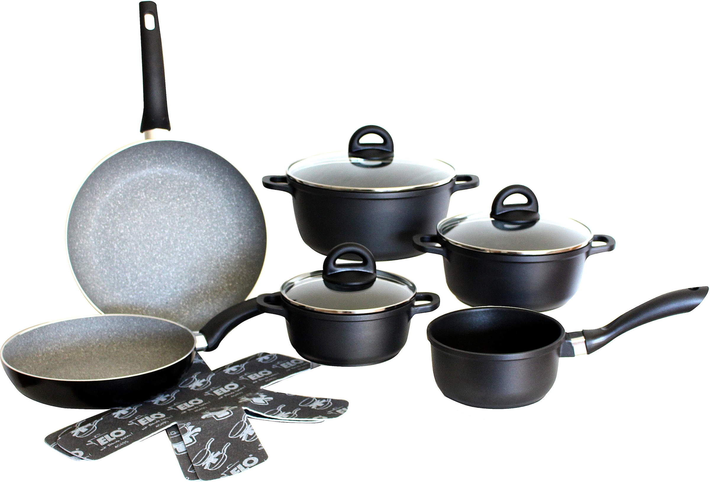 Topf-Set »Black«, Aluminiumguss, (Set, 10 tlg., Kochtopf 16/20/24 cm, Stielkasserolle...